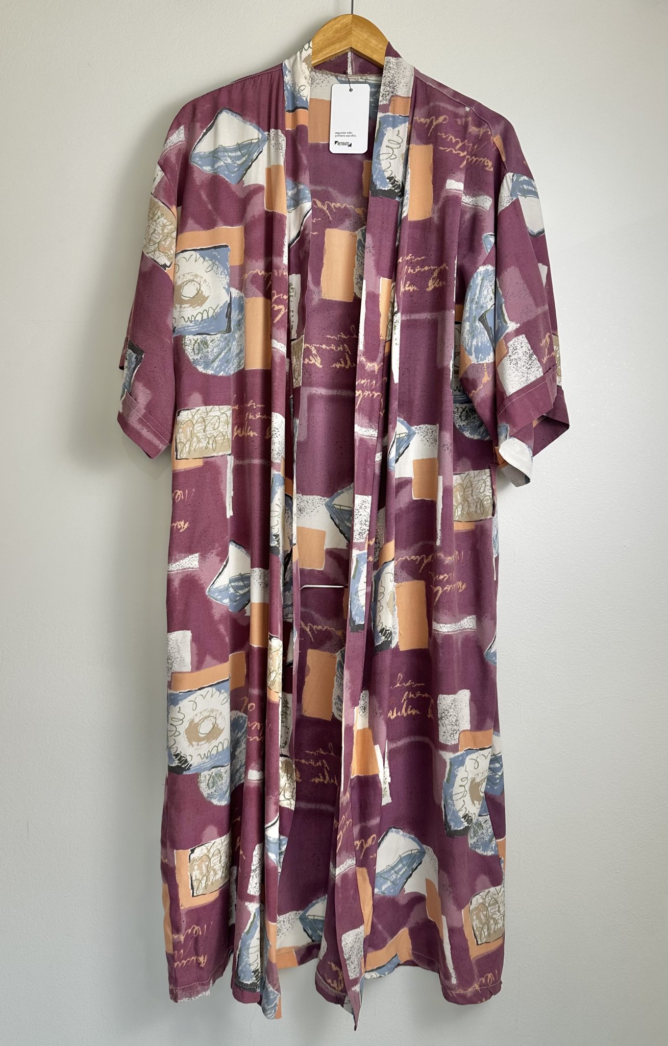 Quimono estampado roxo vintage, G/GG - vista adicional 3