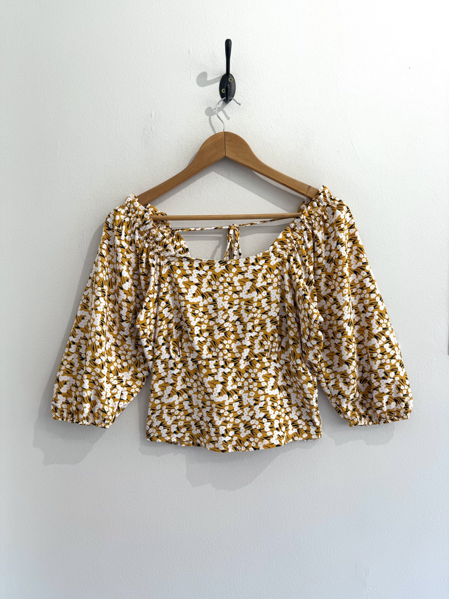 Blusa amarela floral decote quadrado e mangas bugantes - M amarelo tamanho M - foto principal