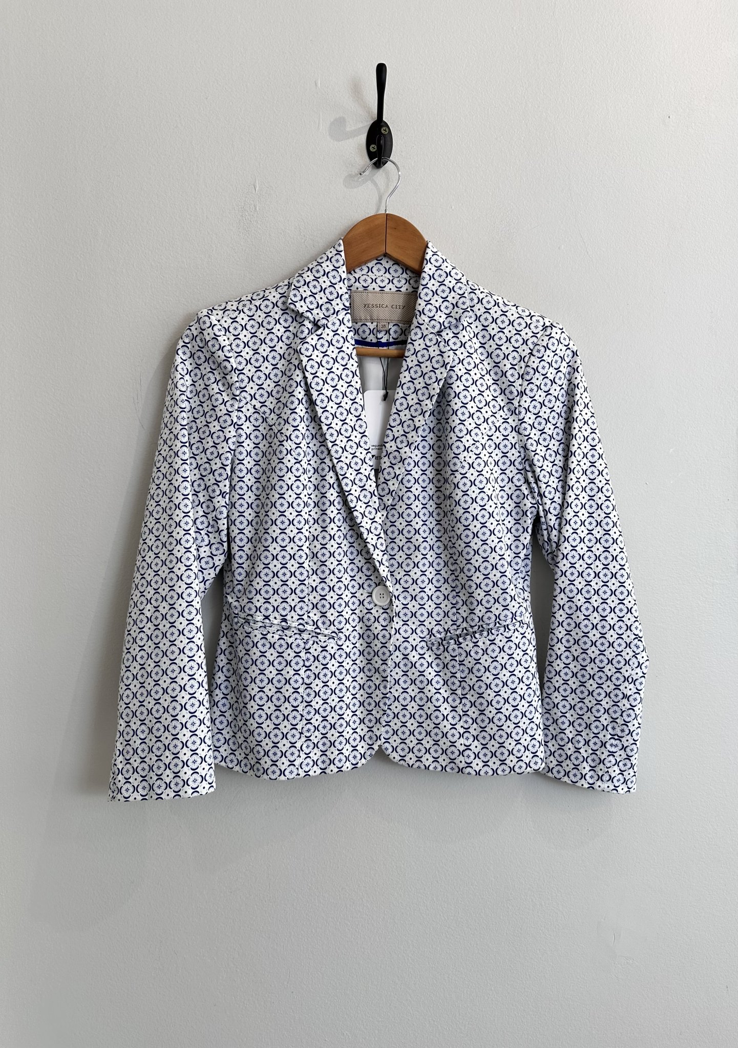 Blazer azul e branco estampa flor grega YSC - 38 branco, azul tamanho 38 - foto principal