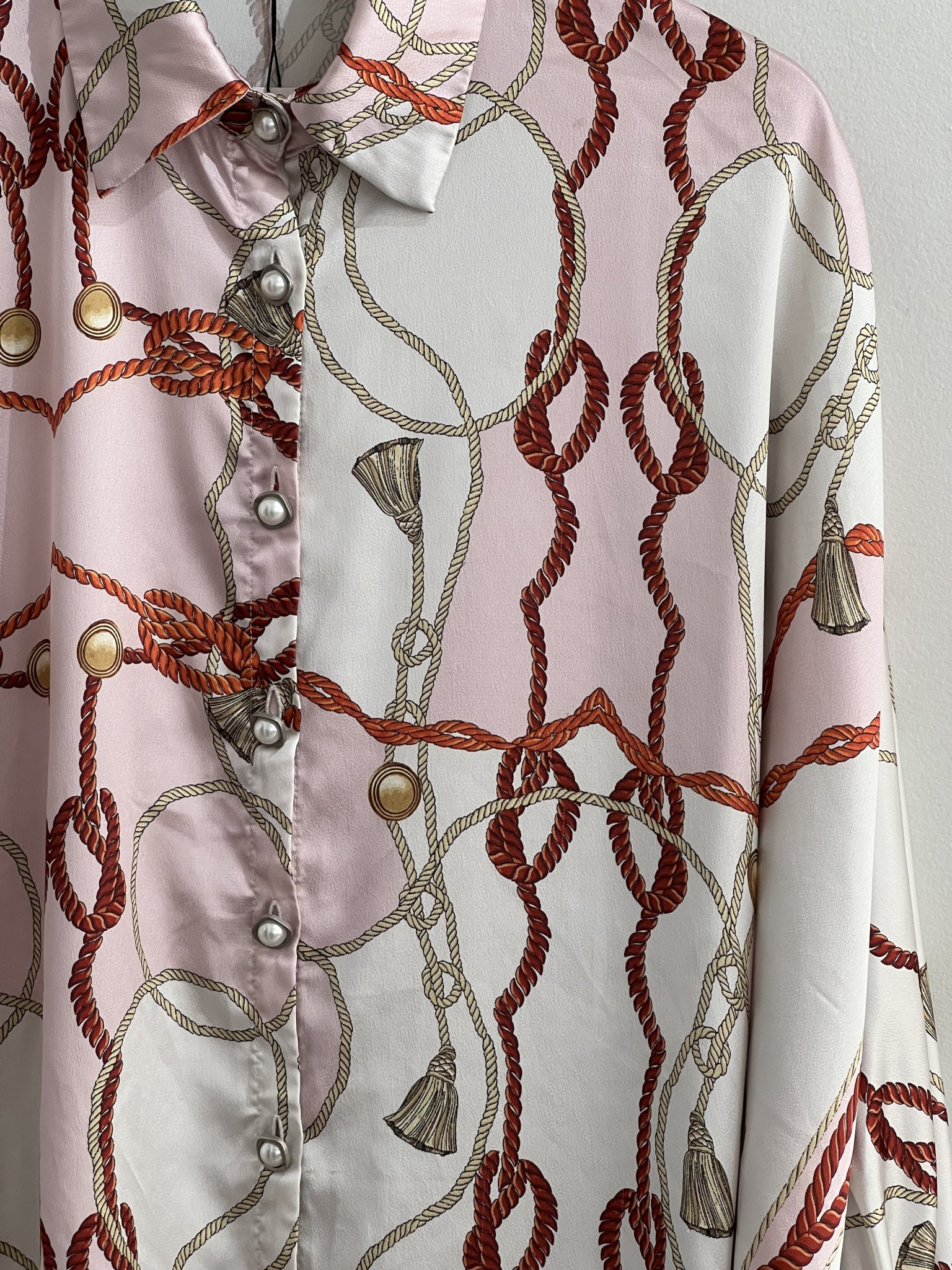Camisa estampa off white e rosa de cordas m/longa CQ by CQ de botões pérola - M branco, rosa tamanho M - vista adicional 2