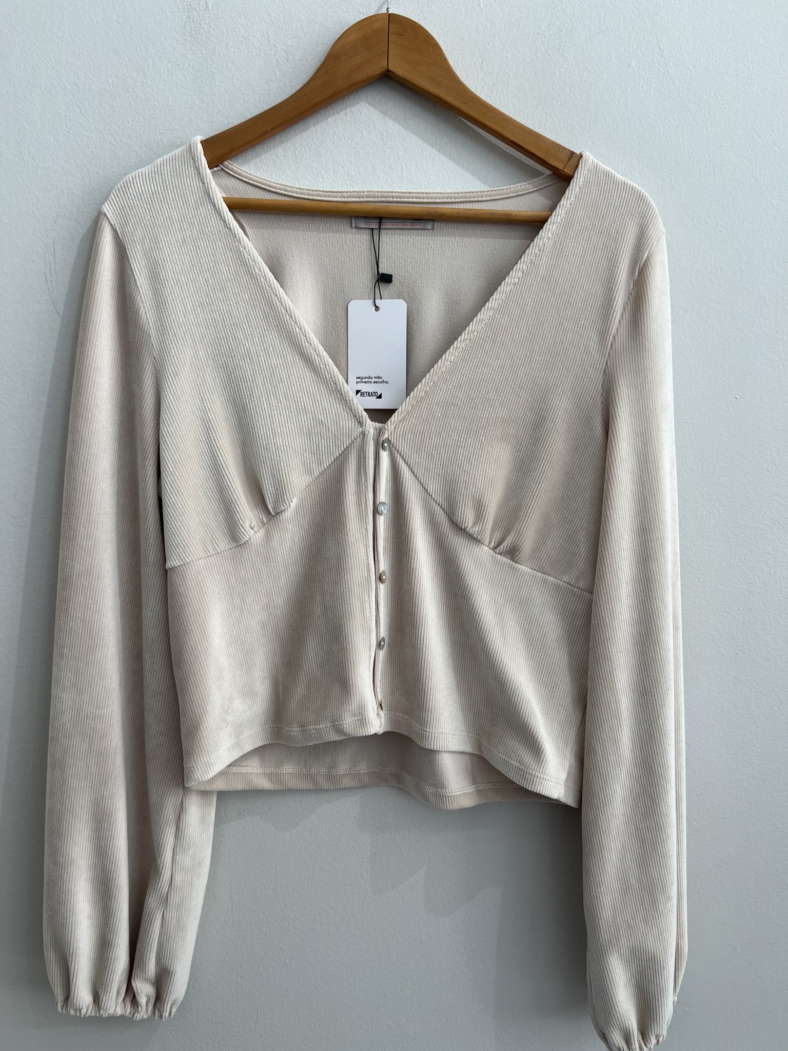 Blusa creme de veludo cotelê m/longa Bluesteel - GG Bege tamanho GG - vista adicional 3