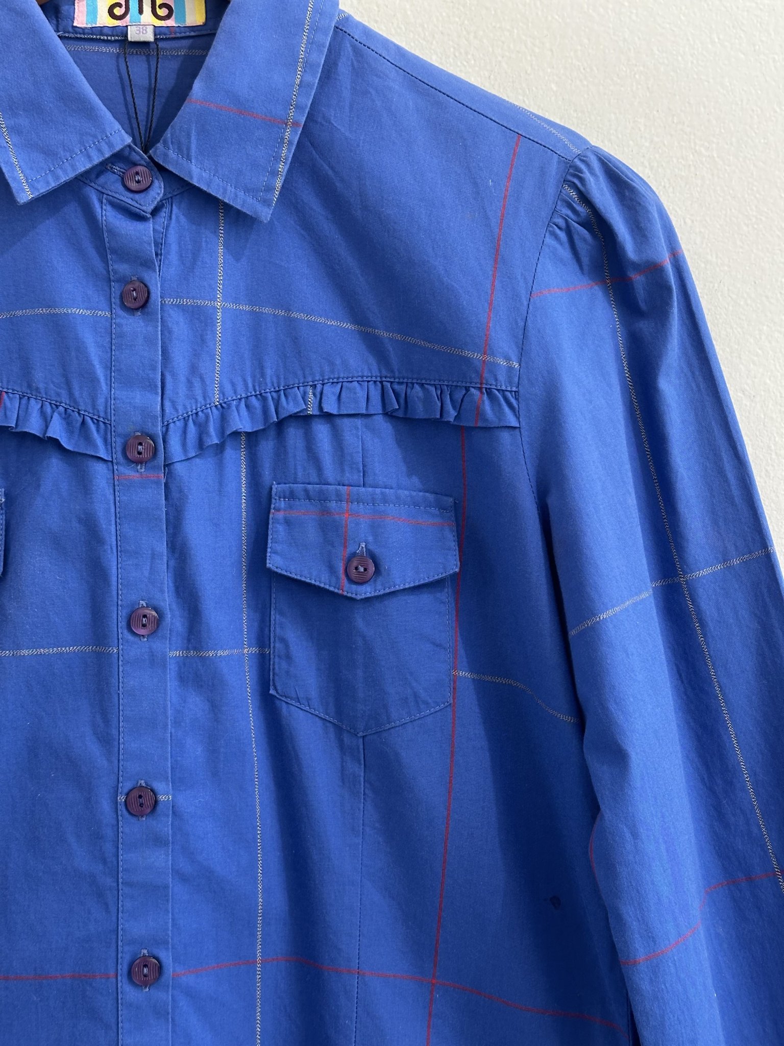 Camisa azul quadriculada e babadinhos - 38 tamanho 38 - vista adicional 2