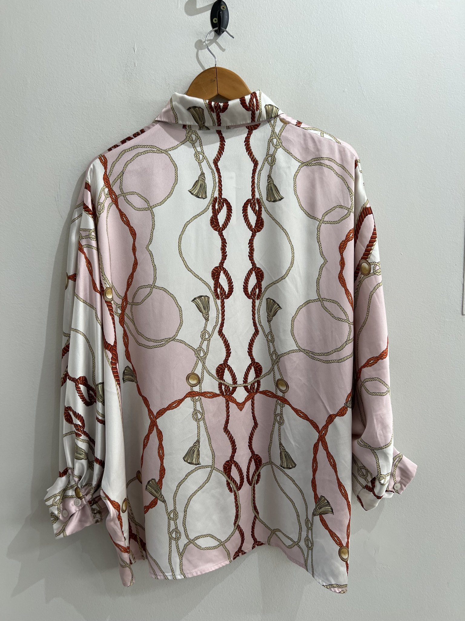 Camisa estampa off white e rosa de cordas m/longa CQ by CQ de botões pérola - M branco, rosa tamanho M - vista adicional 3
