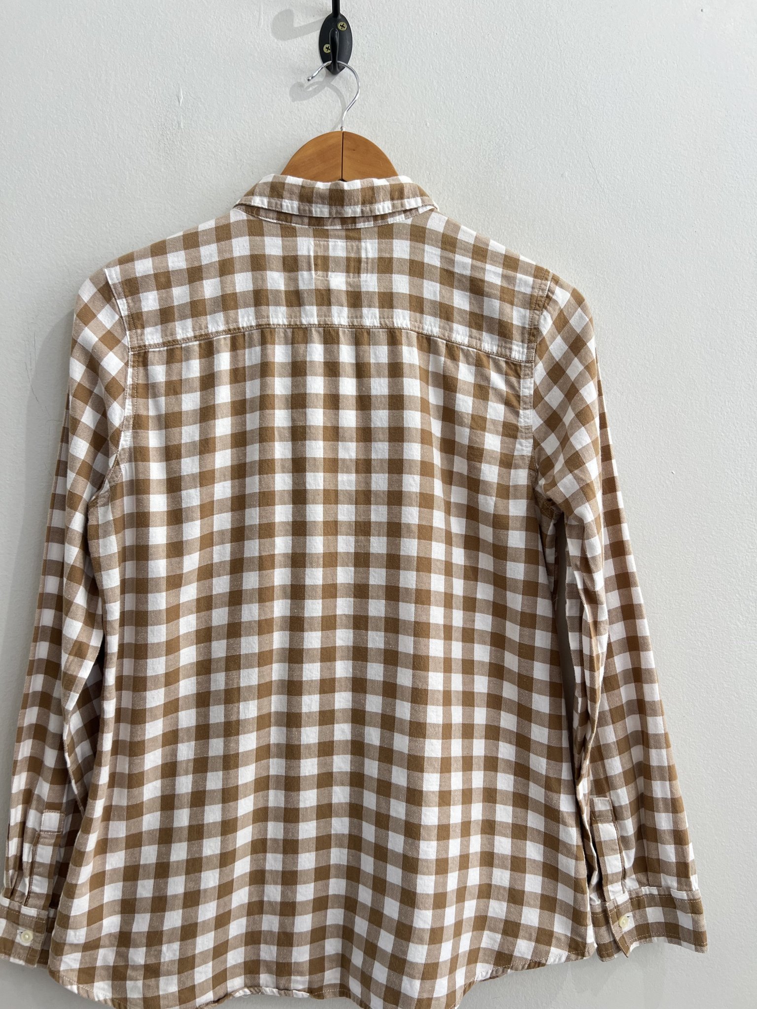 Camisa quadriculado bege e branco Old Navy m/longa - M branco, azul-marinho, bege tamanho M - vista adicional 3