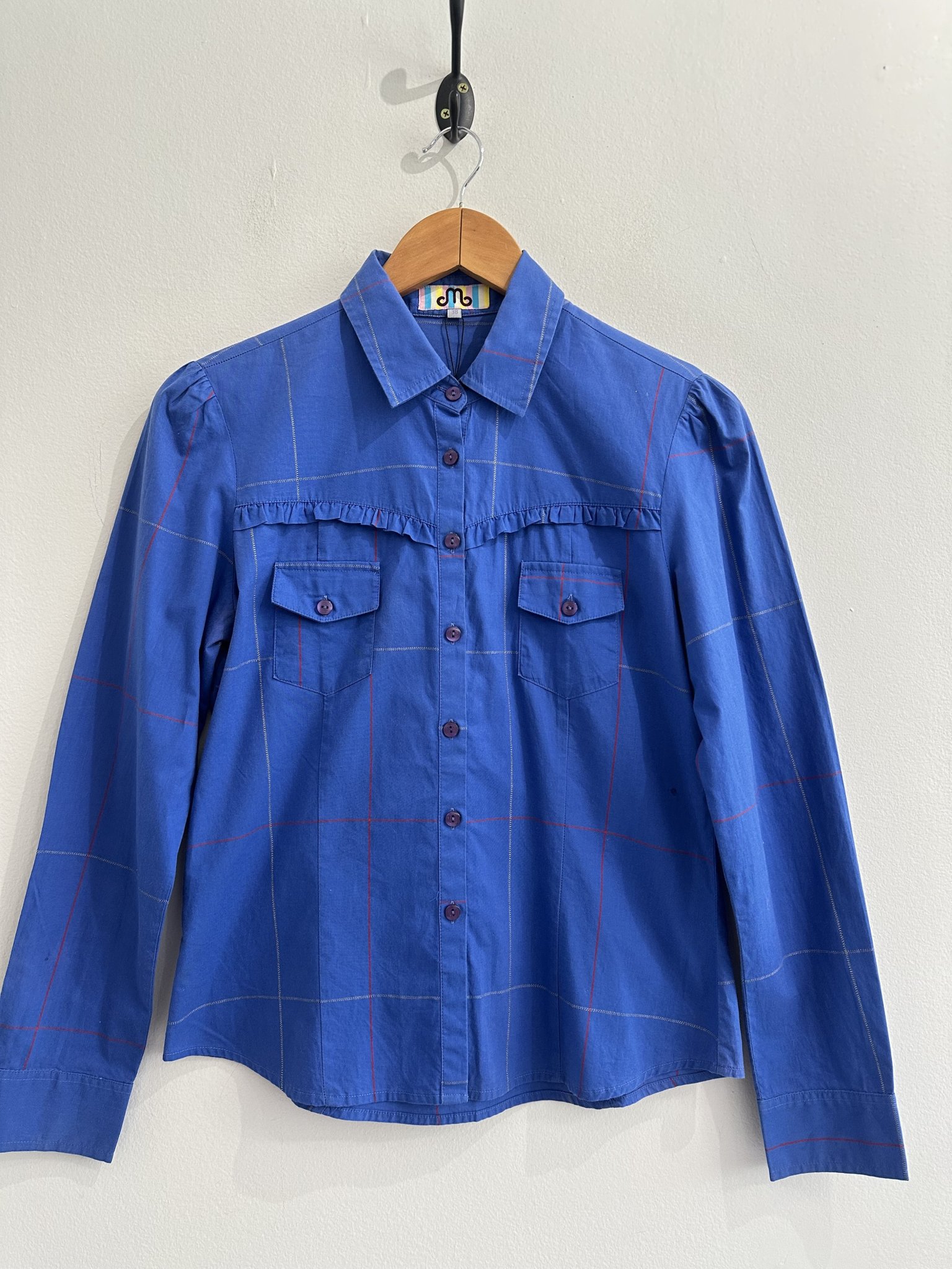 Camisa azul quadriculada e babadinhos - 38 tamanho 38 - foto principal