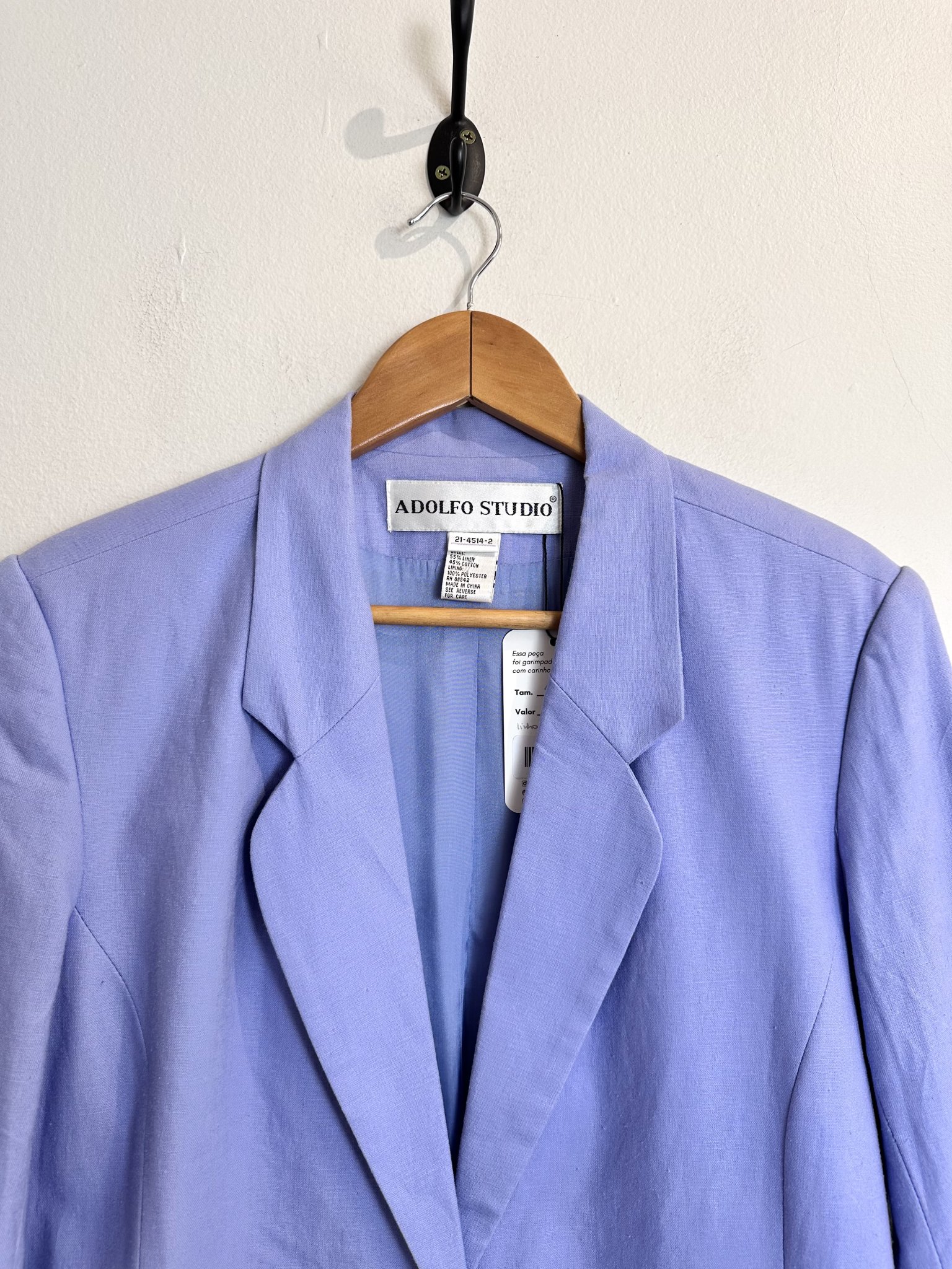 Blazer lilás fecho de um botão Adolfo Studio de linho e algodão - 42 roxo tamanho 42 - vista adicional 3