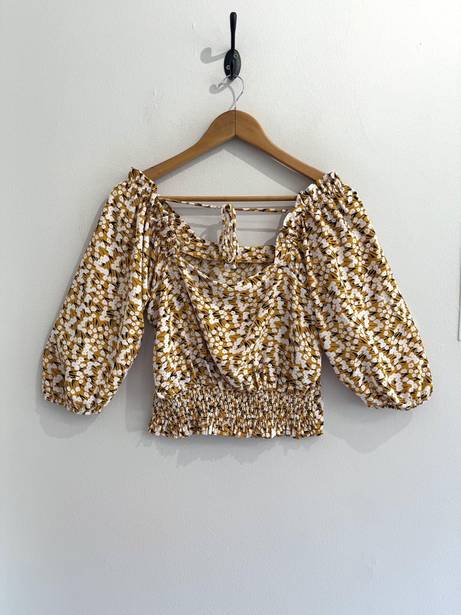 Blusa amarela floral decote quadrado e mangas bugantes - M amarelo tamanho M - vista adicional 3