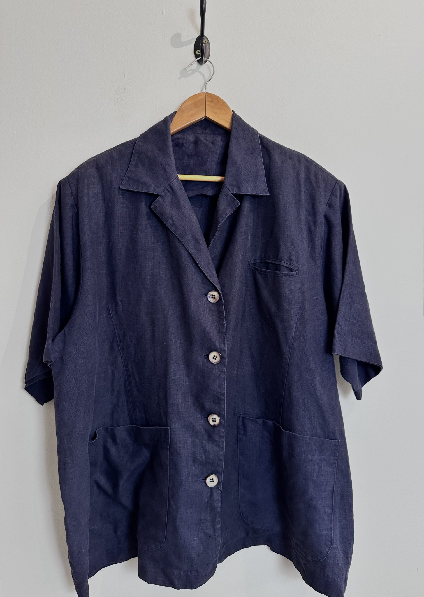Camisa azul marinho de botões m/curta linho vintage - GG azul, azul-marinho tamanho GG - foto principal