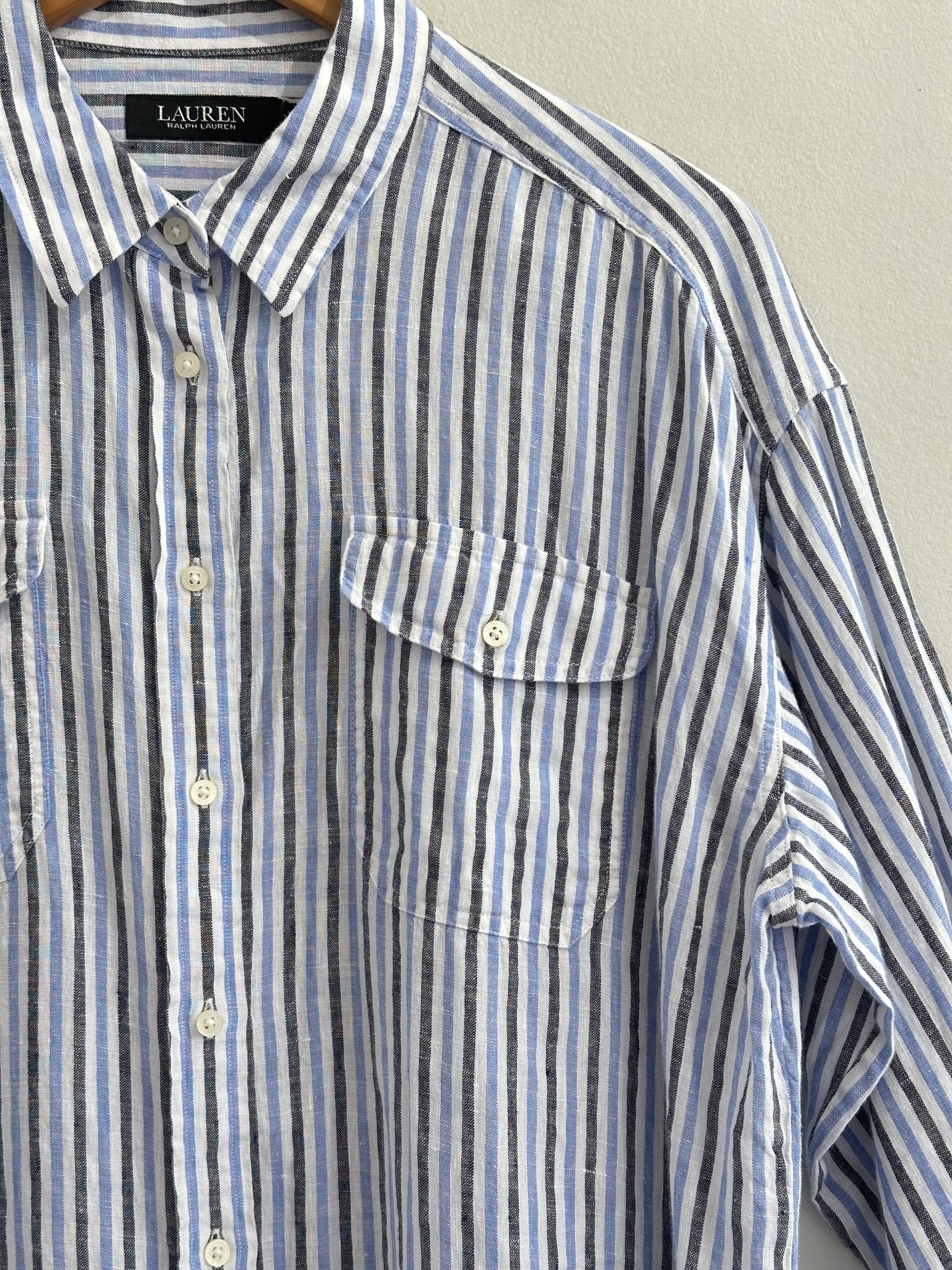 Camisa listrada azul m/longa Ralph Lauren de algodão - GG tamanho GG - vista adicional 3