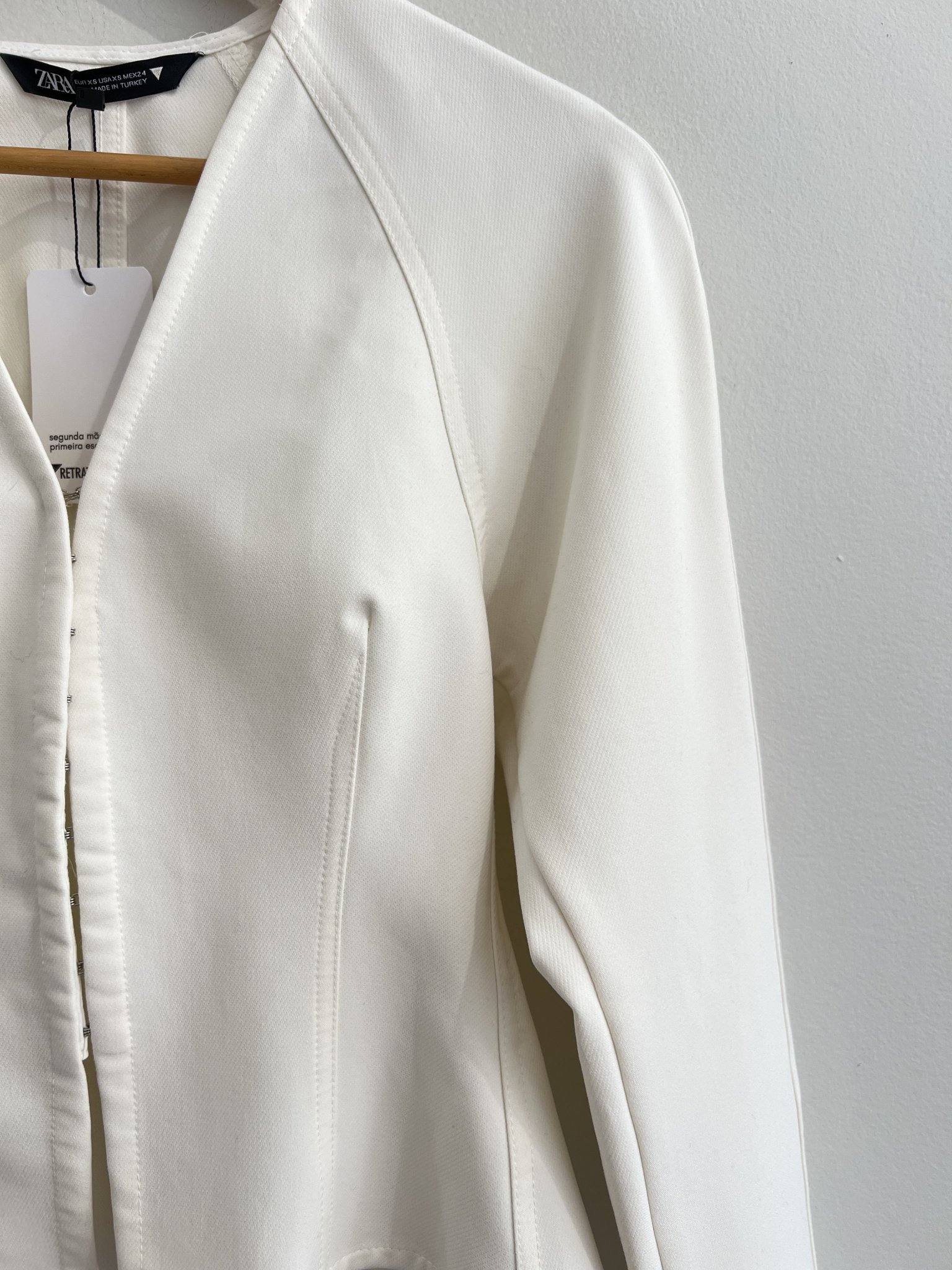 Blusa off white fecho de colchetes m/longa Zara - PP branco tamanho PP - vista adicional 5