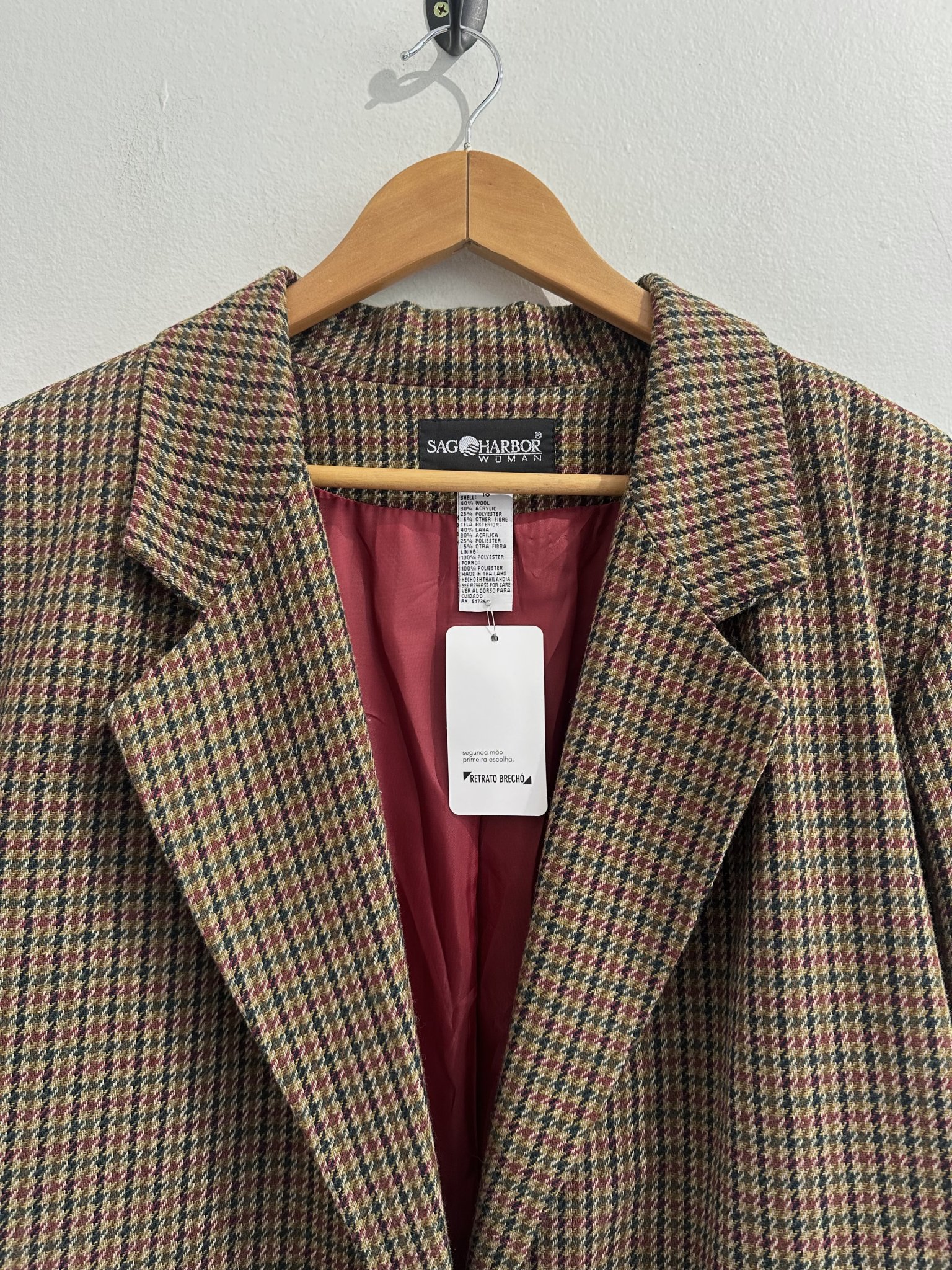 Blazer pied de poule colorido rosa verde caramelo SagHarbor - GG rosa, verde, marrom tamanho GG - vista adicional 2