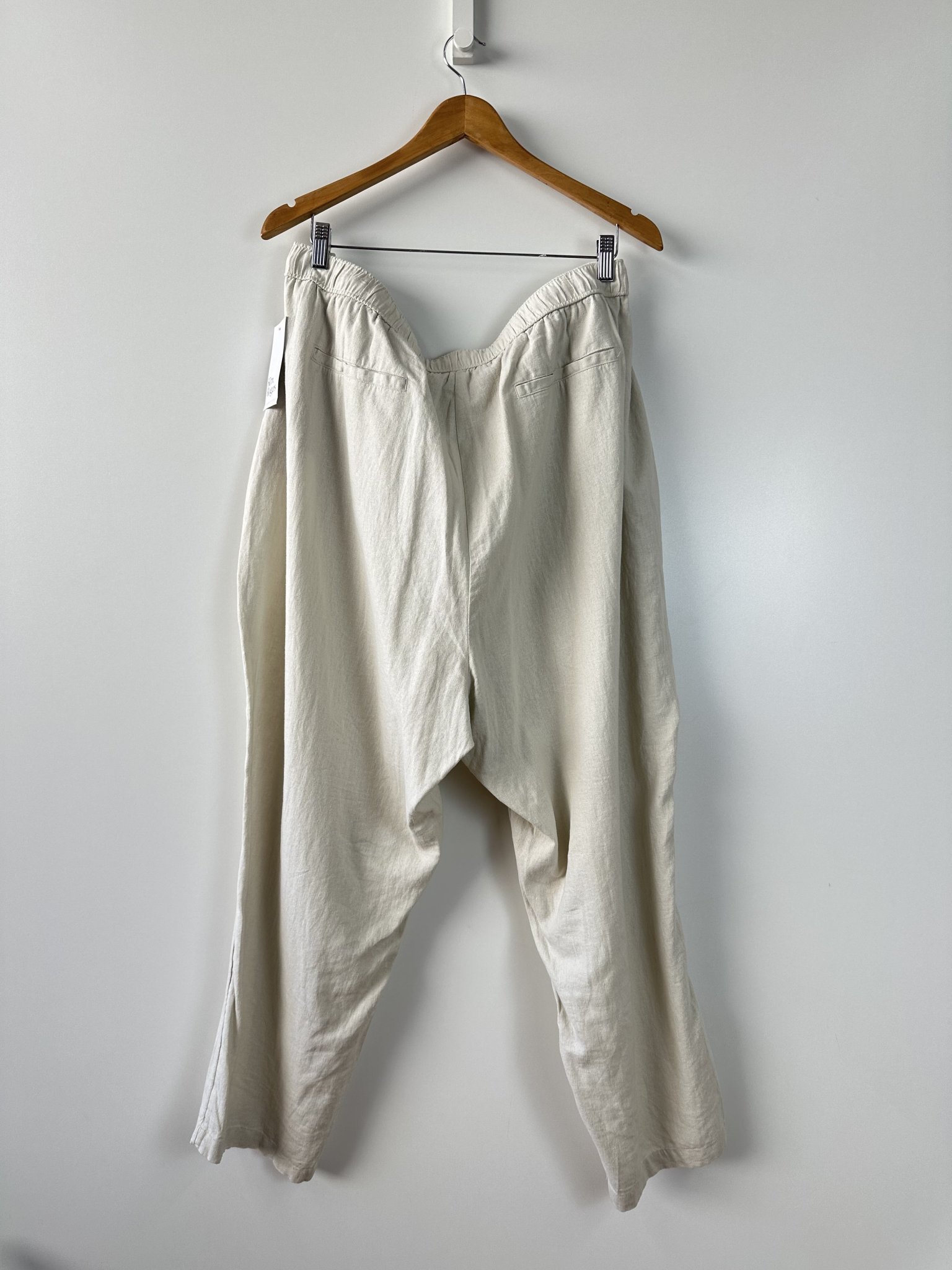Calça pantalona de cintura regulável Kim Rogers de viscose e linho - 3G Cinza, Bege - vista adicional 3