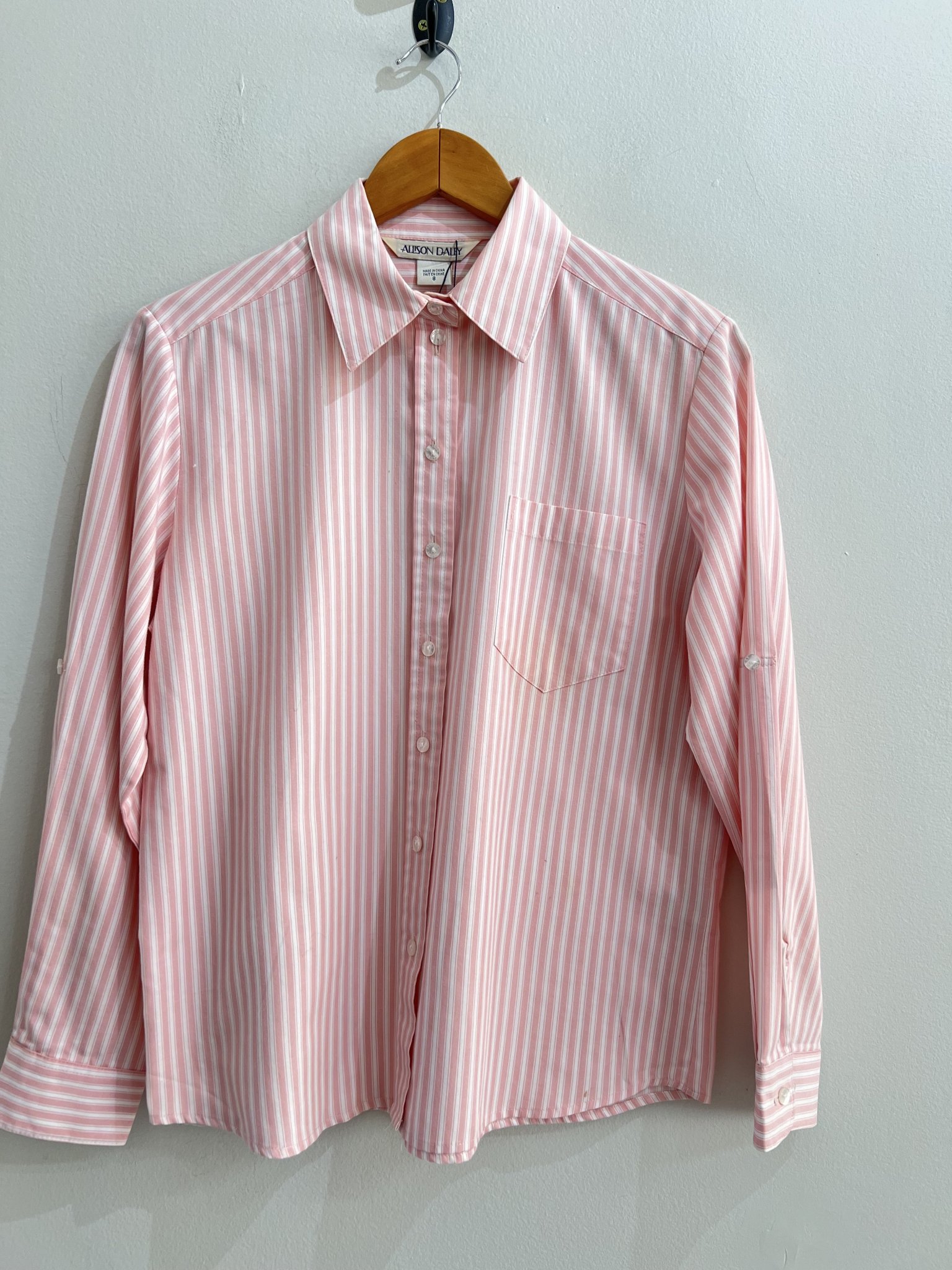 Camisa curta listrada branca e rosa m/longa Allison Daley de algodão - 38/40 branco, rosa tamanho 38/40 - vista adicional 4