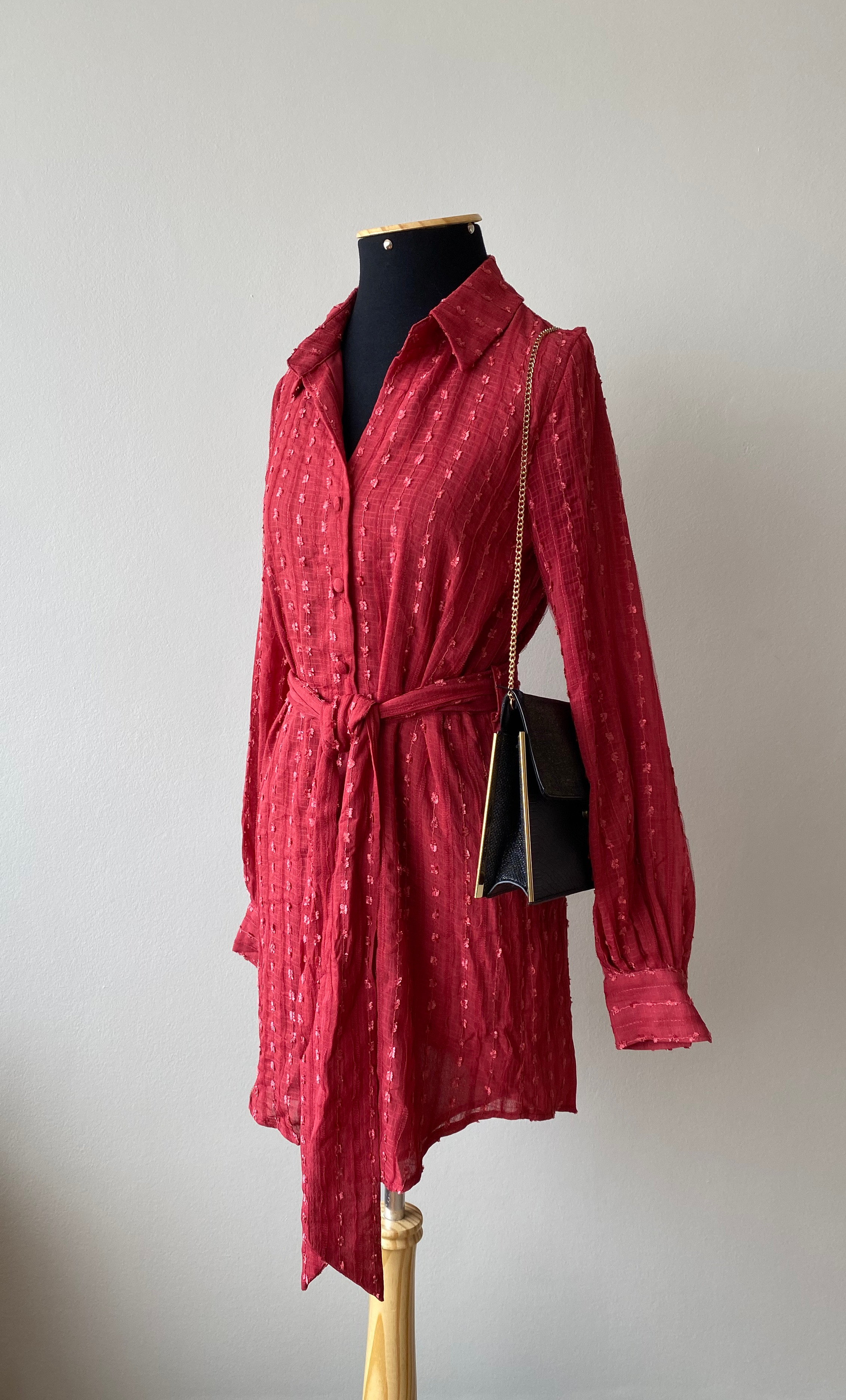 Vestido chemise cereja textura Skylar Rose -  na etiqueta