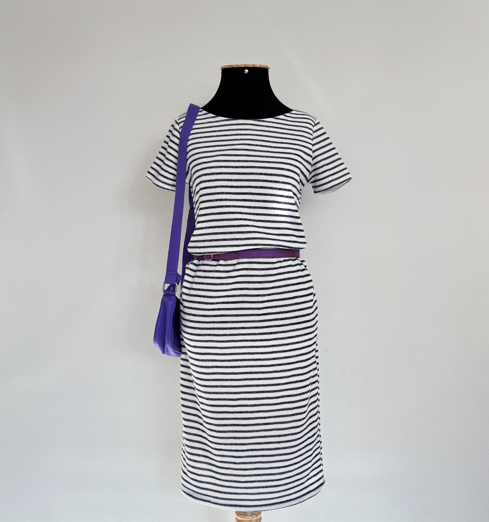 Vestido manga curta listrado no azul e branco de algodão PinkBlush P Sem marca Azul, Branco - 14976-3