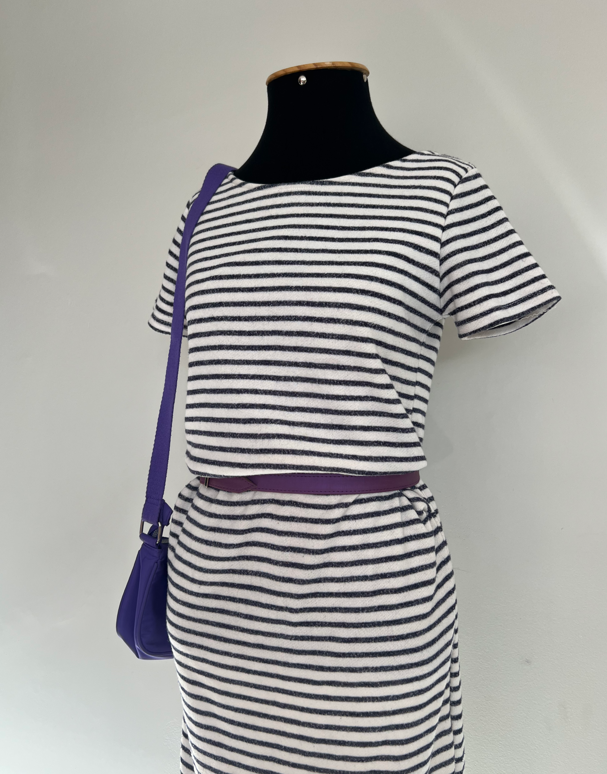 Vestido manga curta listrado no azul e branco de algodão PinkBlush P Sem marca Azul, Branco - 14976-5