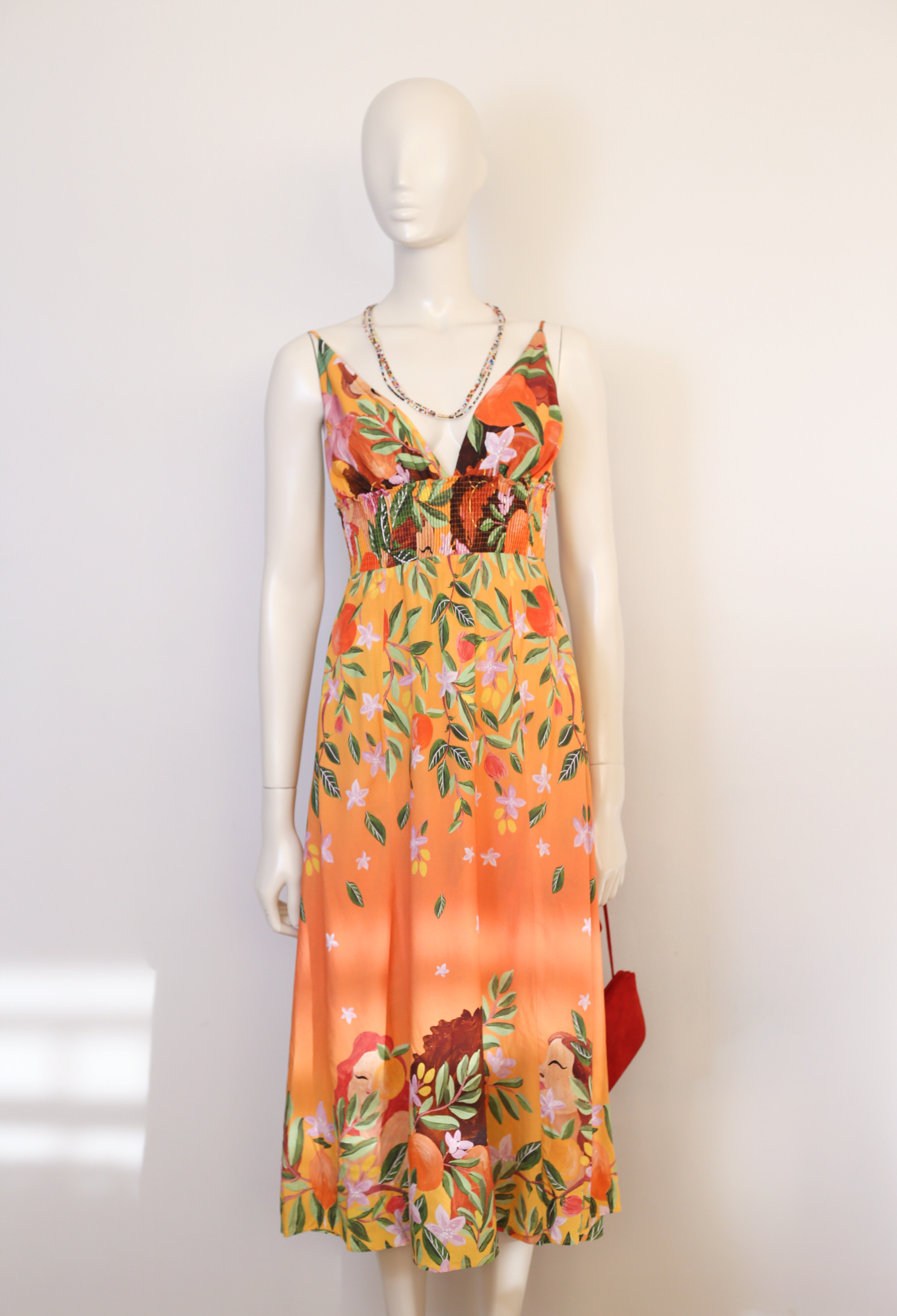Vestido estampado fundo laranja Lez a Lez, P - 16609-2