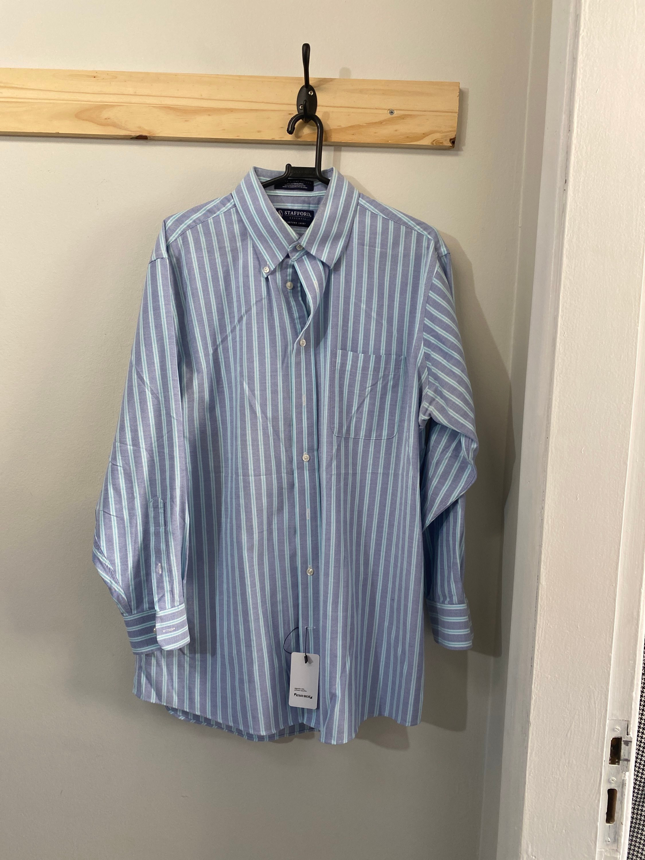 Camisa m/longa listrada azul e verde Stafford de algodão Sem marca azul, verde - 17034-1