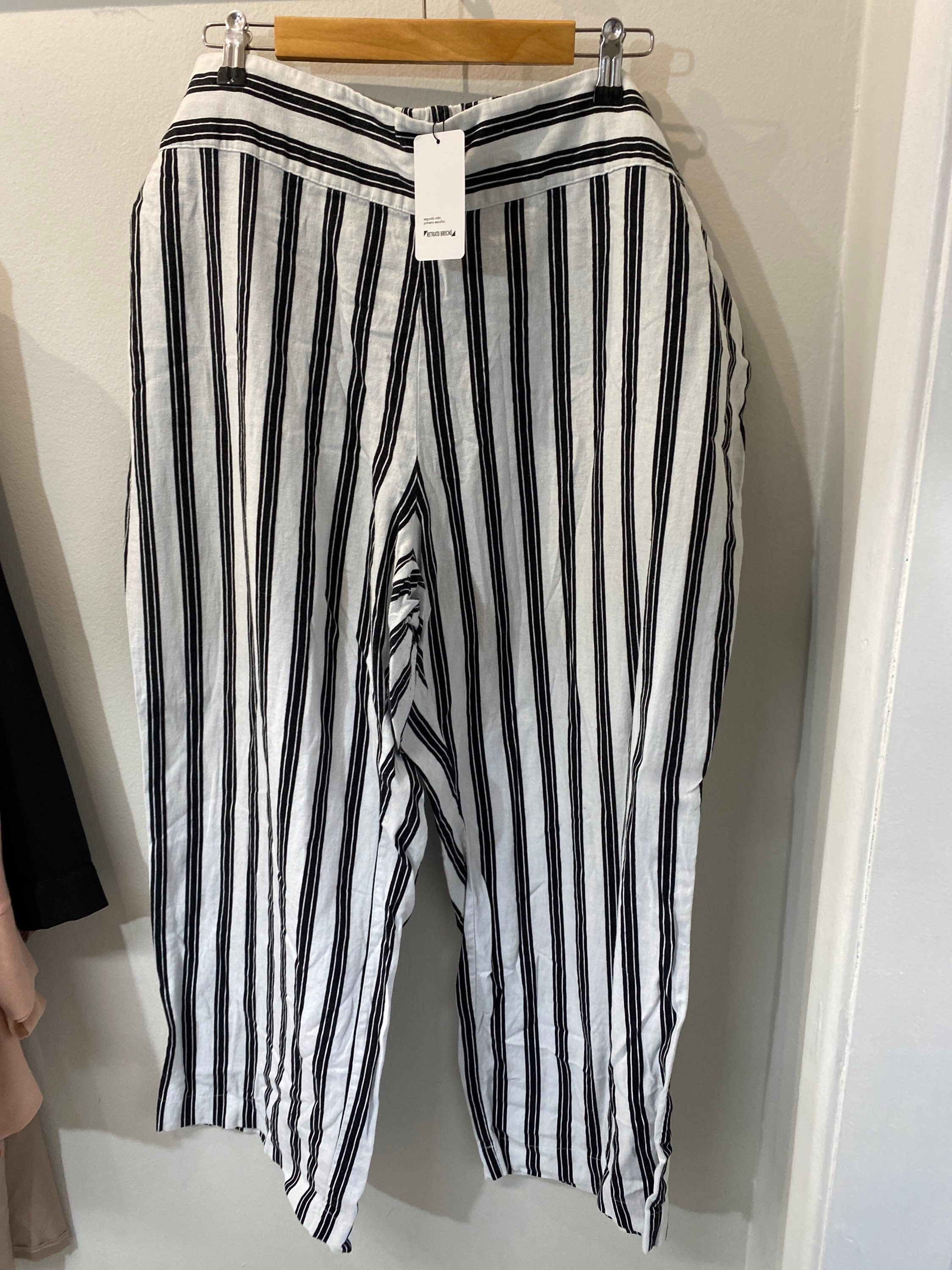 Calça pantalona litrada P&B com cinto faixa linho e viscose NY Sem marca Cinza - 17421-1