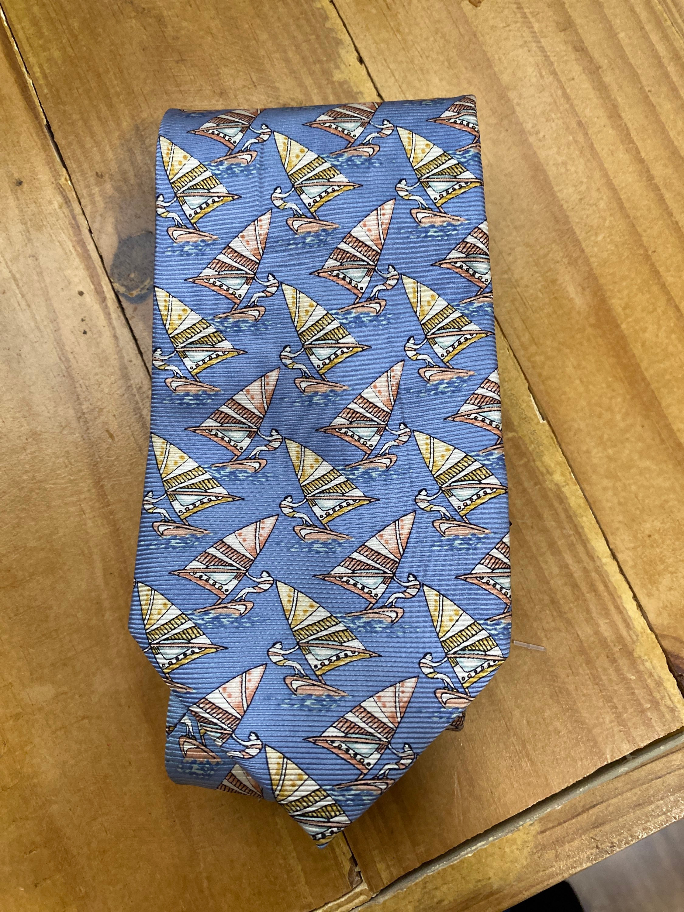 Gravata azul com estampa de barcos S.Robin 100% seda Sem marca - 18065-1