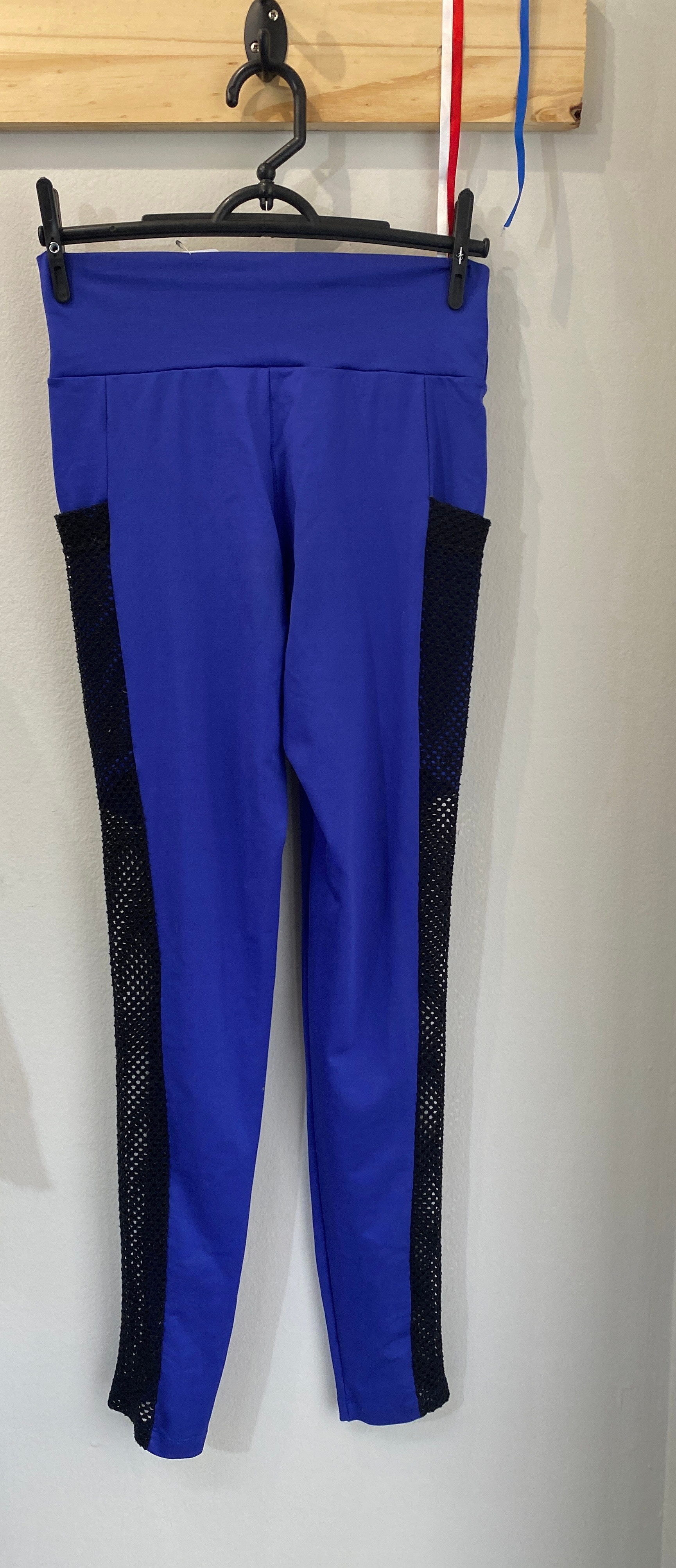 Calça legging azul com telado preto na lateral - sem marca preto, azul - 18105-1