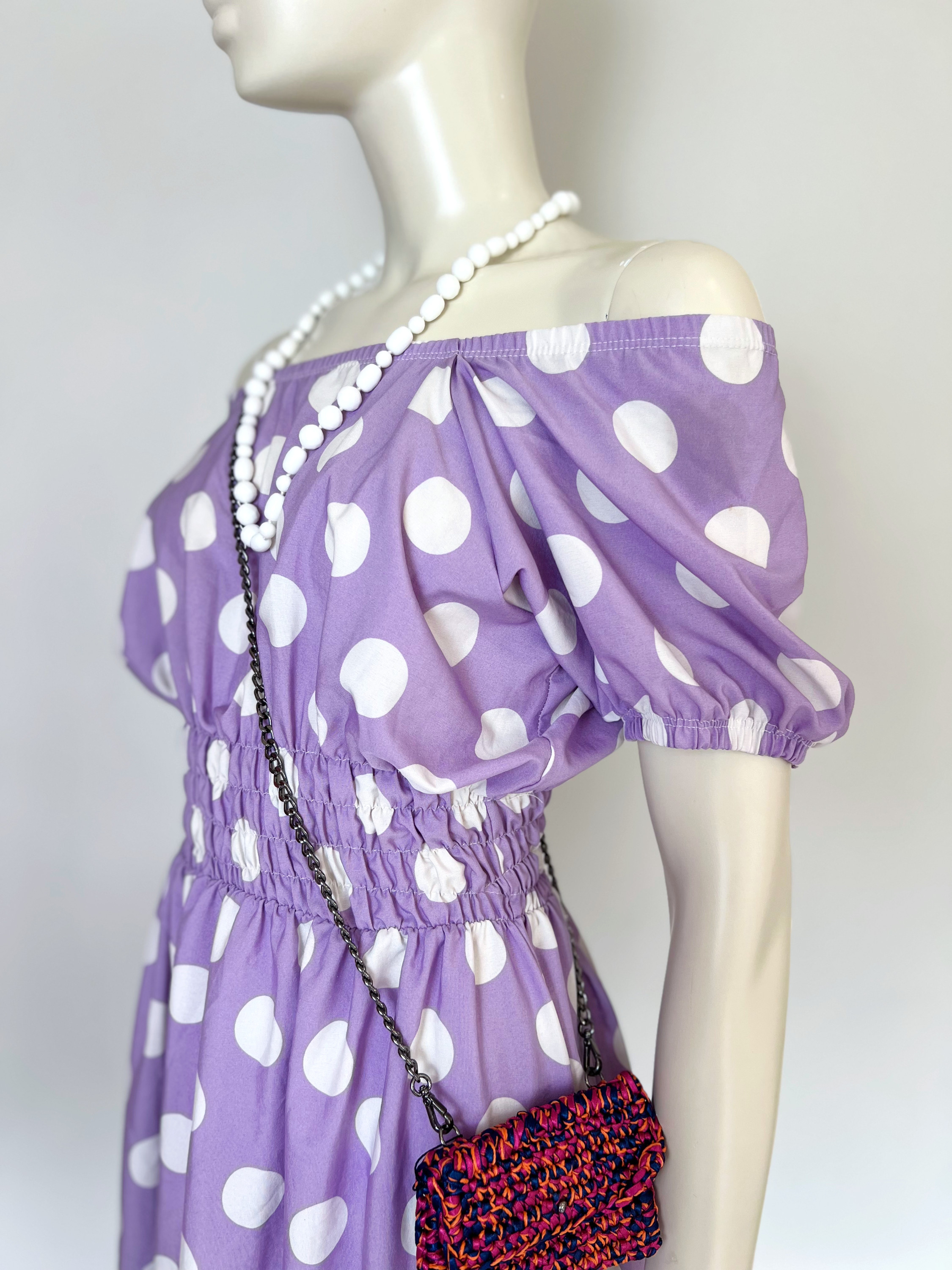 Vestido longo lavanda de poá branca - M Sem marca Roxo, Branco tamanho M - 18191-2