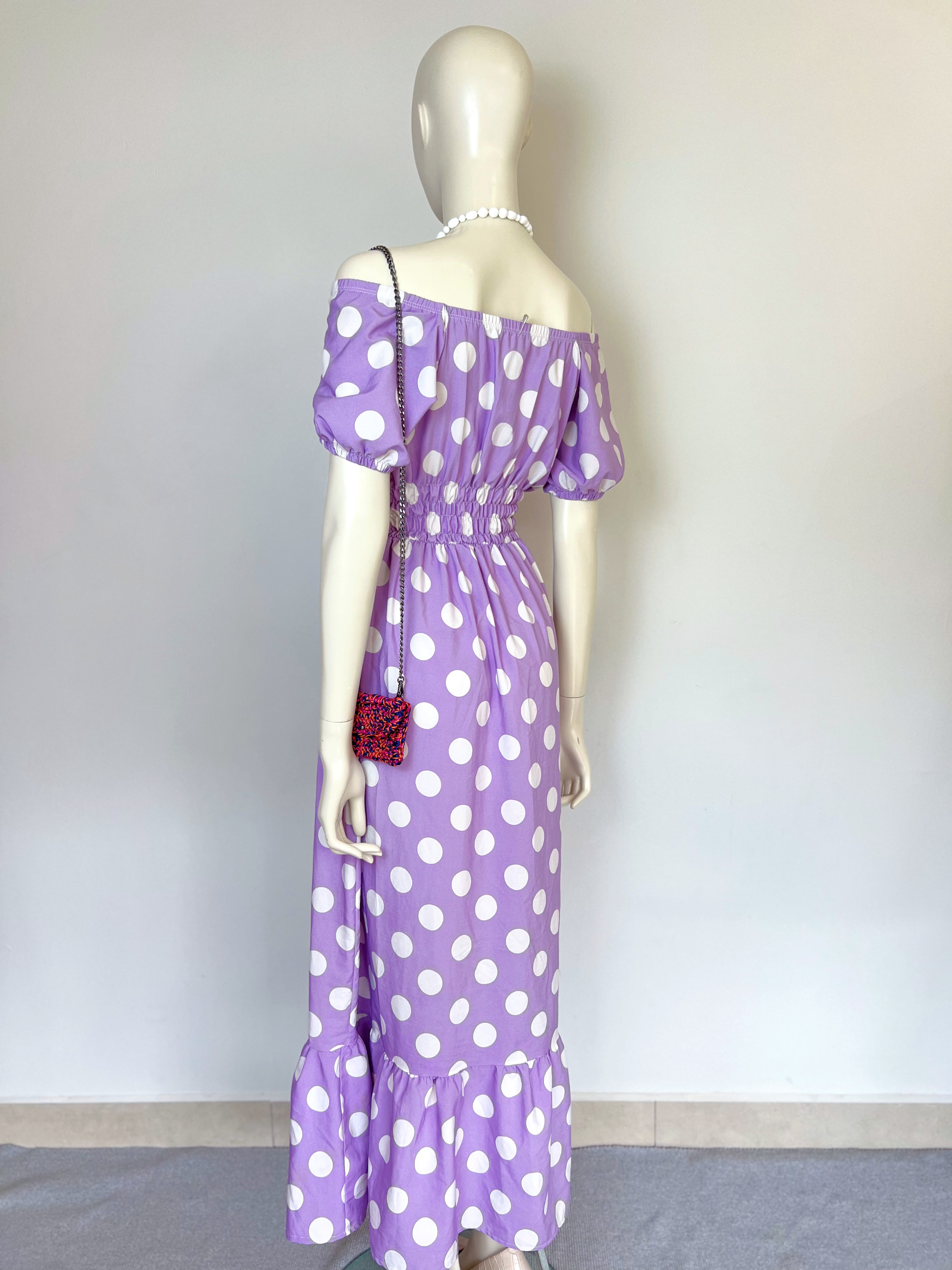 Vestido longo lavanda de poá branca - M Sem marca Roxo, Branco tamanho M - 18191-4