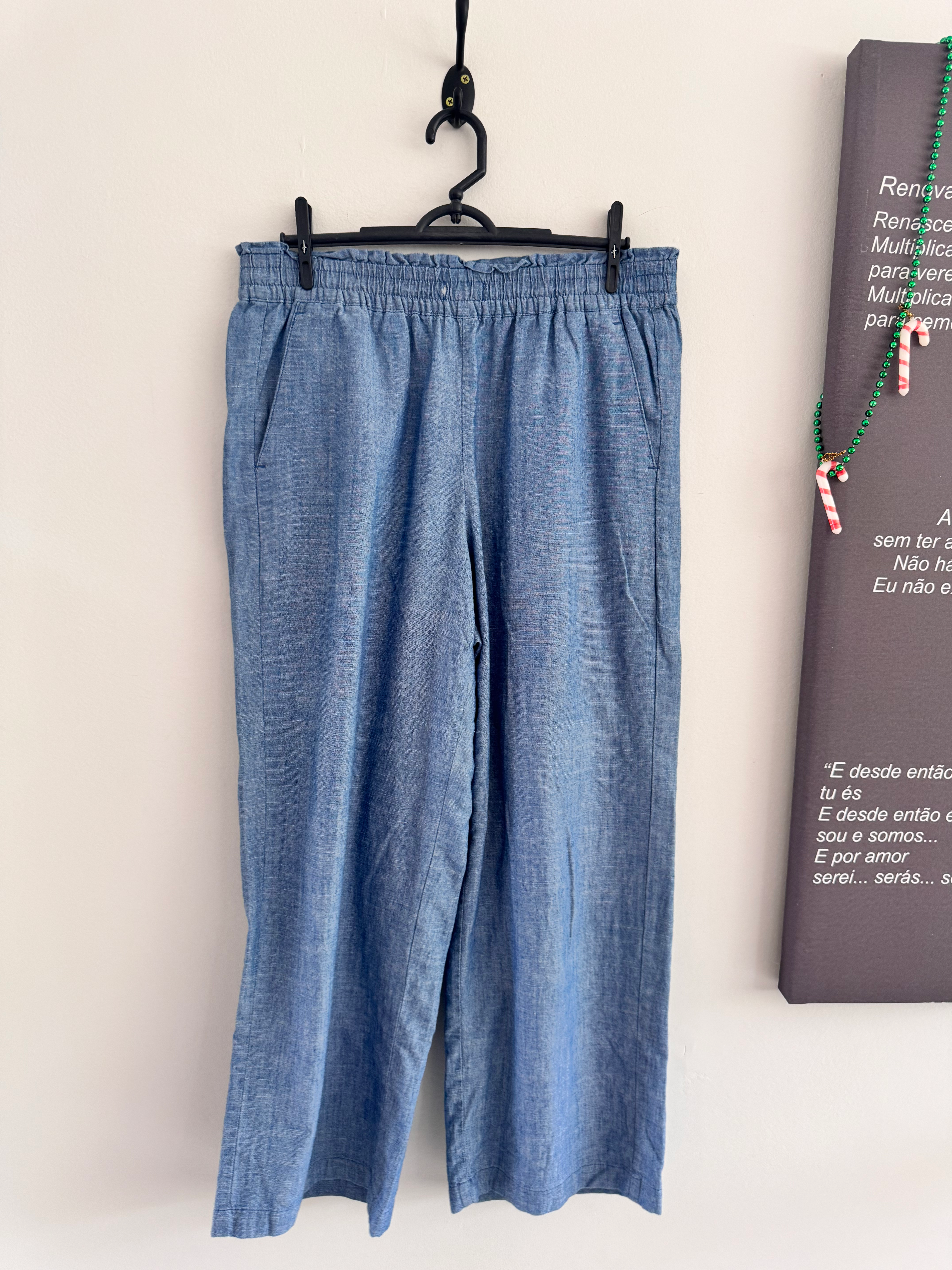 Calça - Calça azul ajustavél de algodão J.Crew 40 - falta cordão - 18998-1