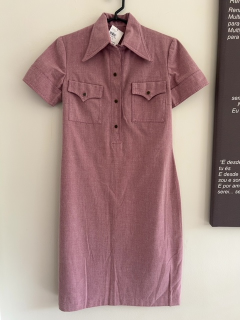 Vestido vintage rosa queimado em sarja algodoada Sem marca - foto principal