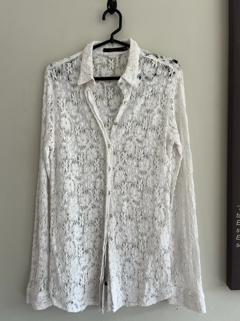 Camisa branca de renda richelieu de manga longa Animale, 42 Branco - foto principal