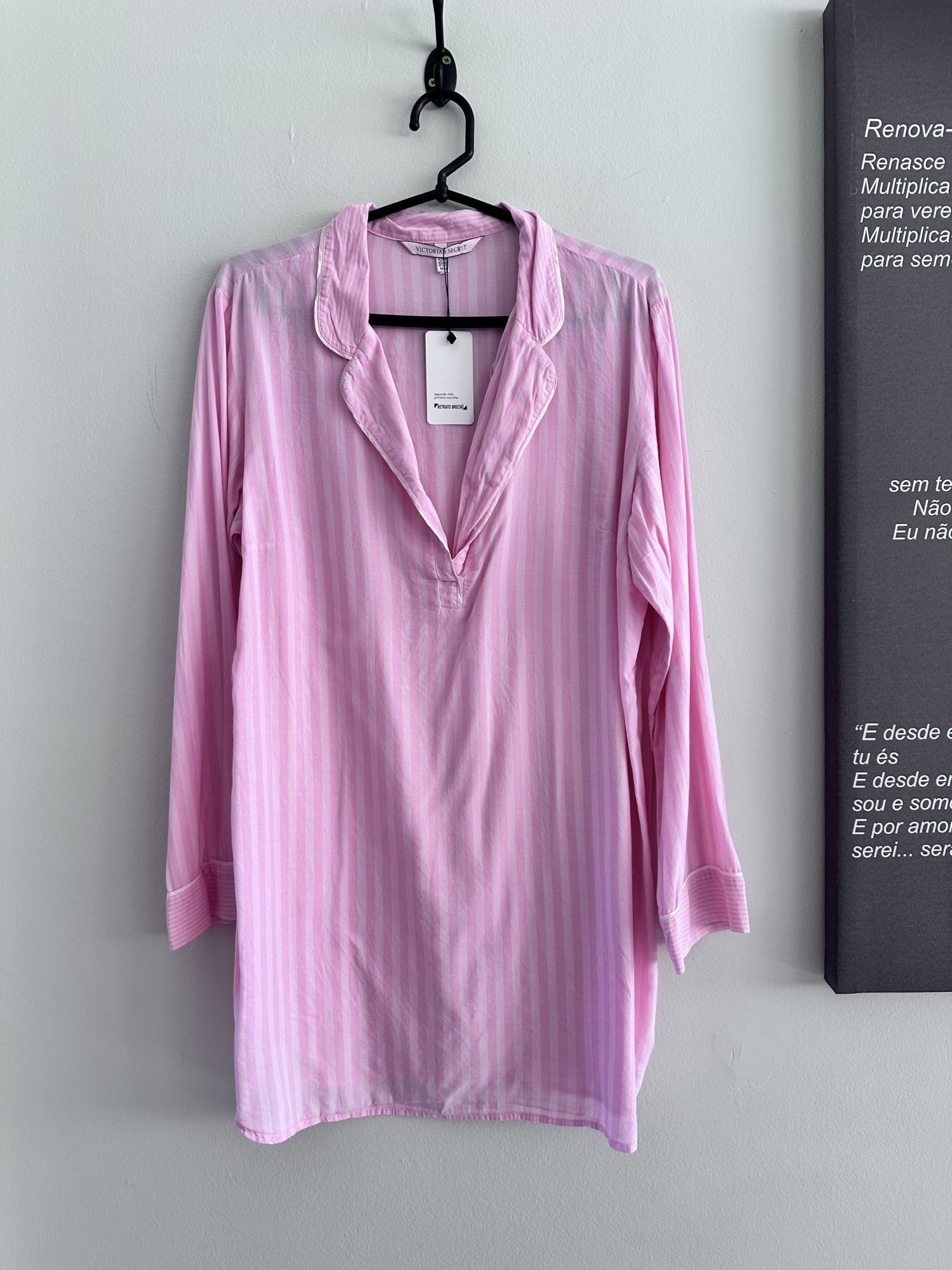 Pijama listrado rosa m/longa Victoria Secret de algodão e modal - M Sem marca tamanho M - foto principal