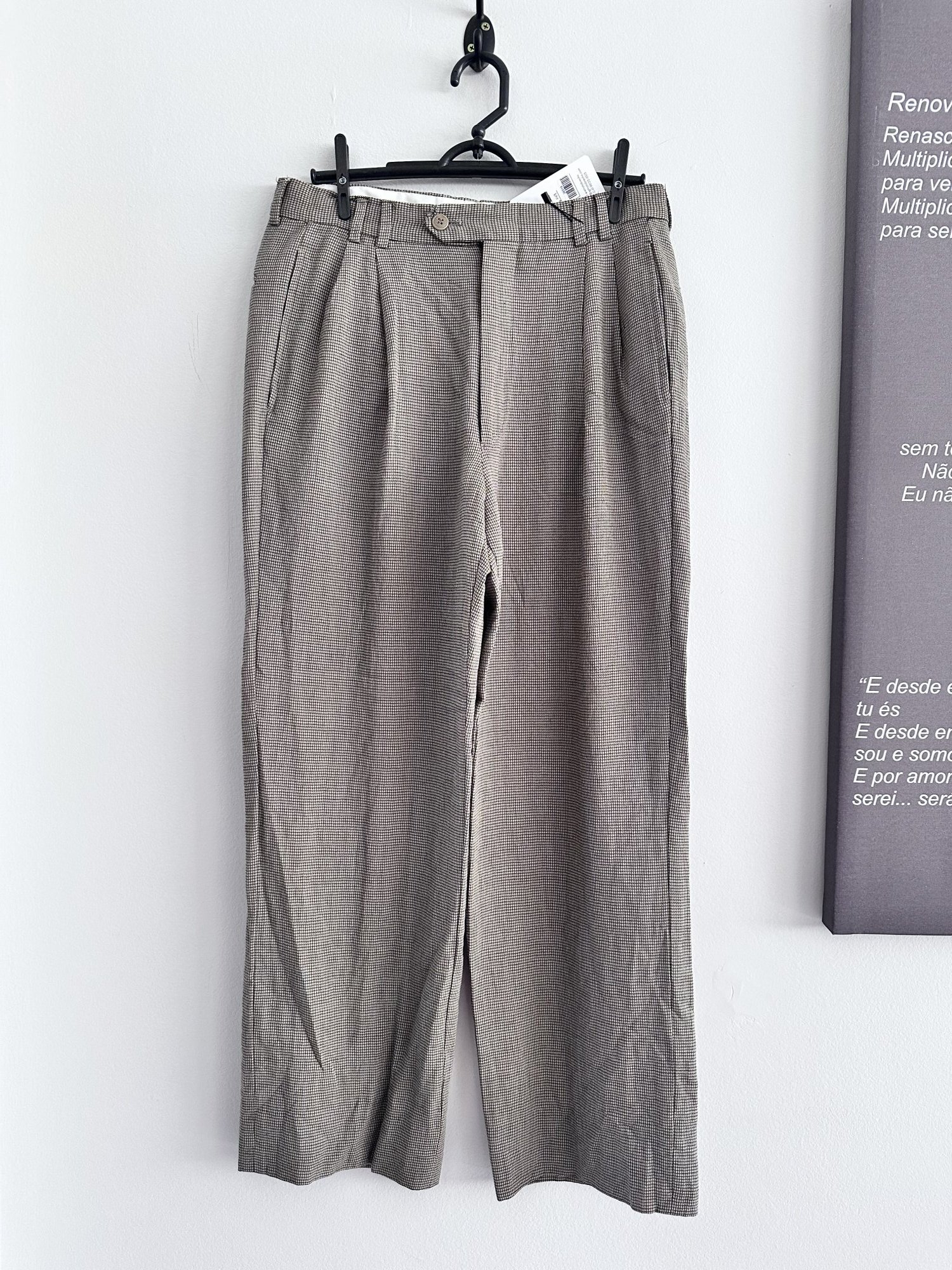 Calça alfaiataria caramelo e preto pied de poule sem marca - P/M Marrom, Preto tamanho P/M - foto principal