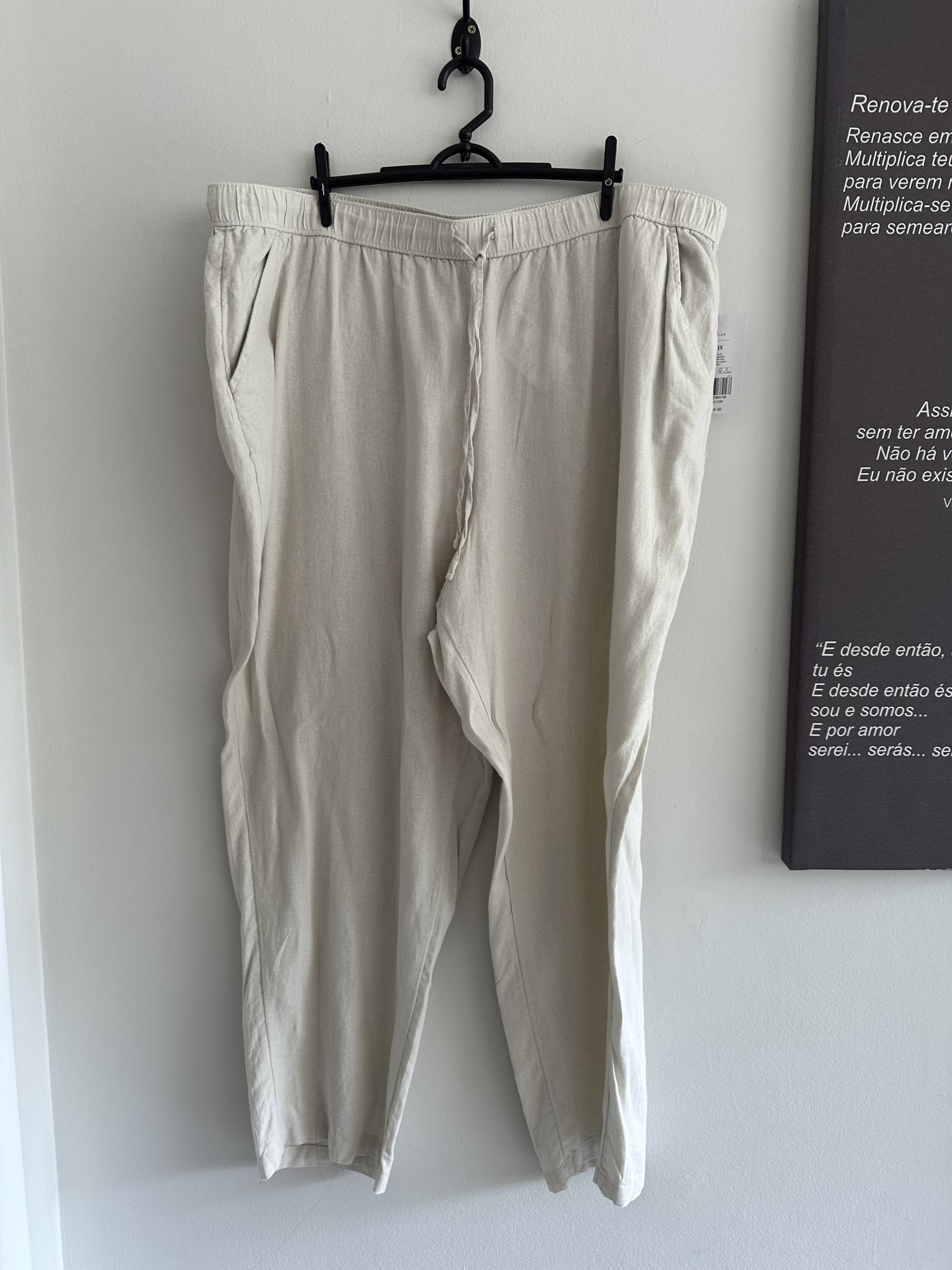 Calça pantalona de cintura regulável Kim Rogers de viscose e linho - 3G Sem marca Cinza, Bege - foto principal
