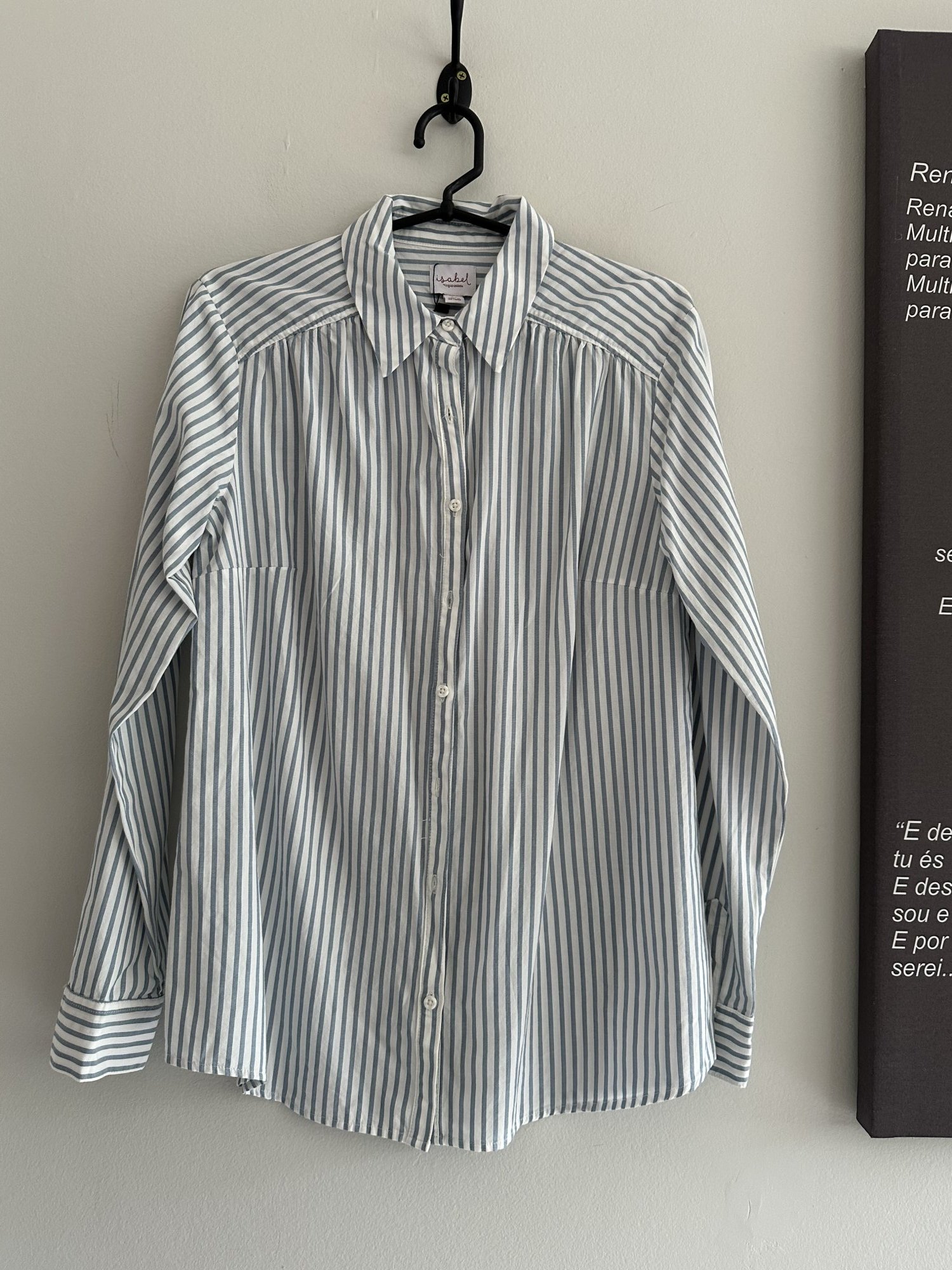 Camisa listrada azul e branco m/longa Isabel de algodão - M Sem marca branco, azul tamanho M - foto principal