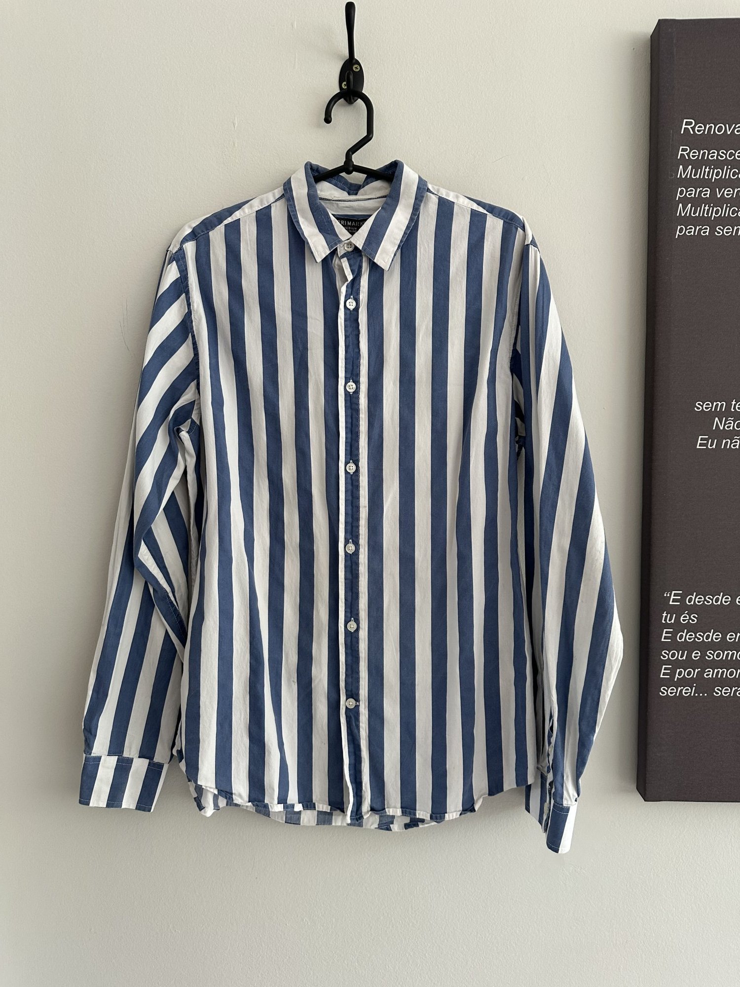 Camisa listrada azul e branco m/longa Primark de algodão - M Sem marca branco, azul tamanho M - foto principal