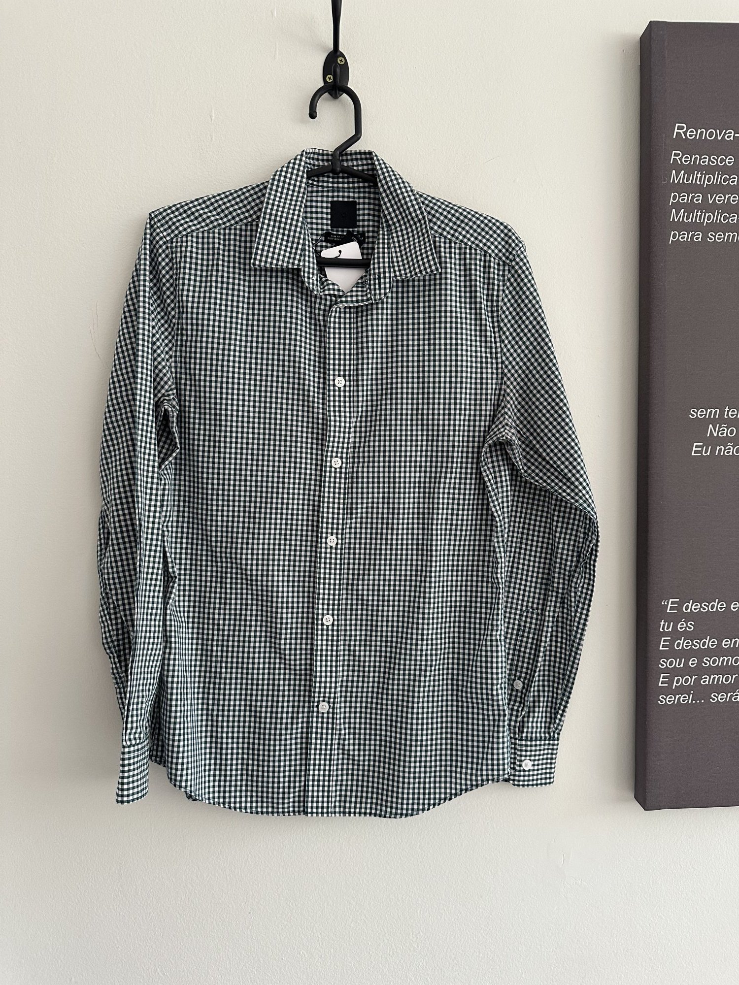 Camisa quadriculada verde e branco m/longa H&M de algodão - P Sem marca branco, verde tamanho P - foto principal