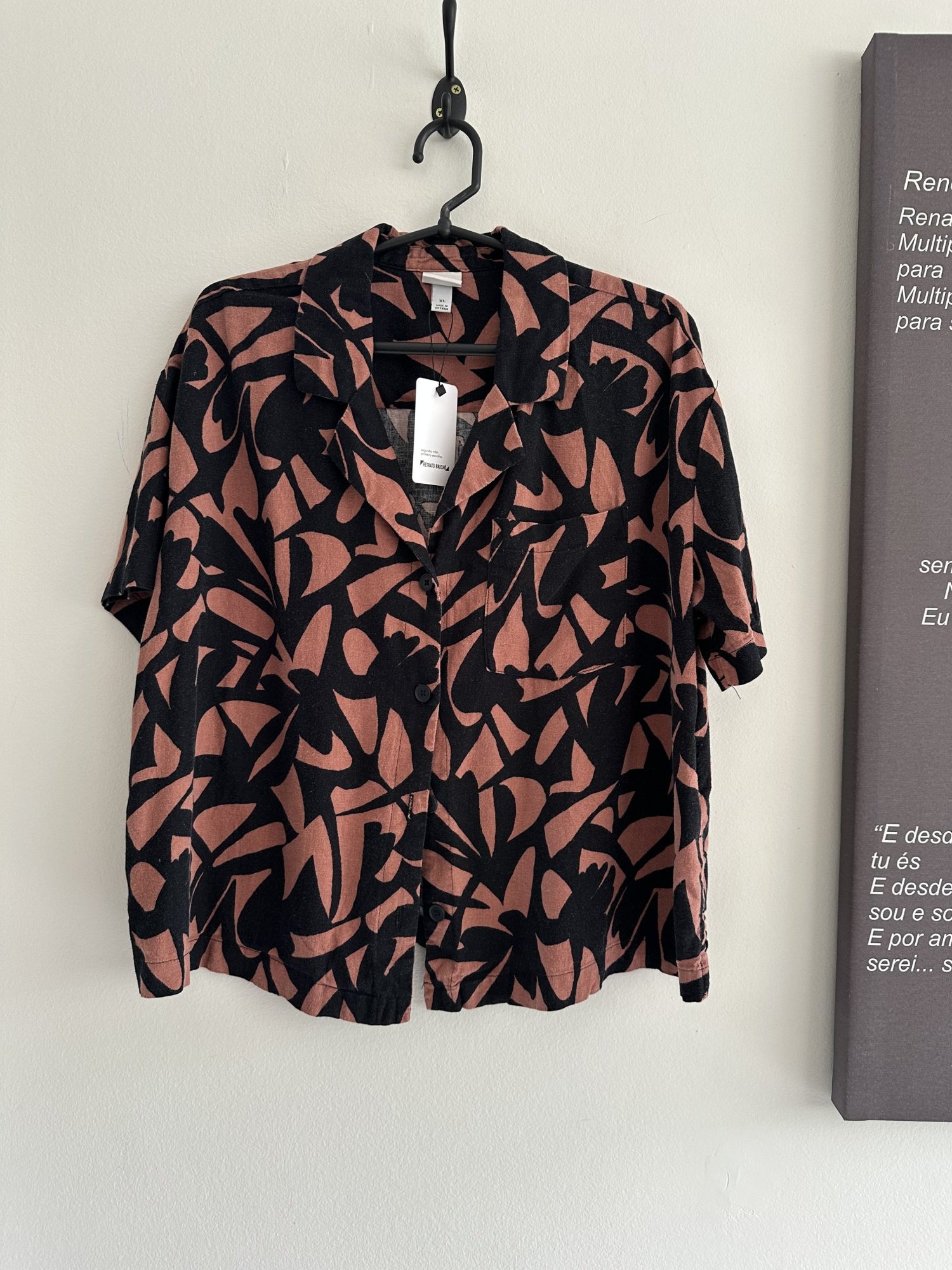 Camisa marrom estampa abstrata preta m/curta A New Day de linho e viscose - GG Sem marca tamanho GG - foto principal