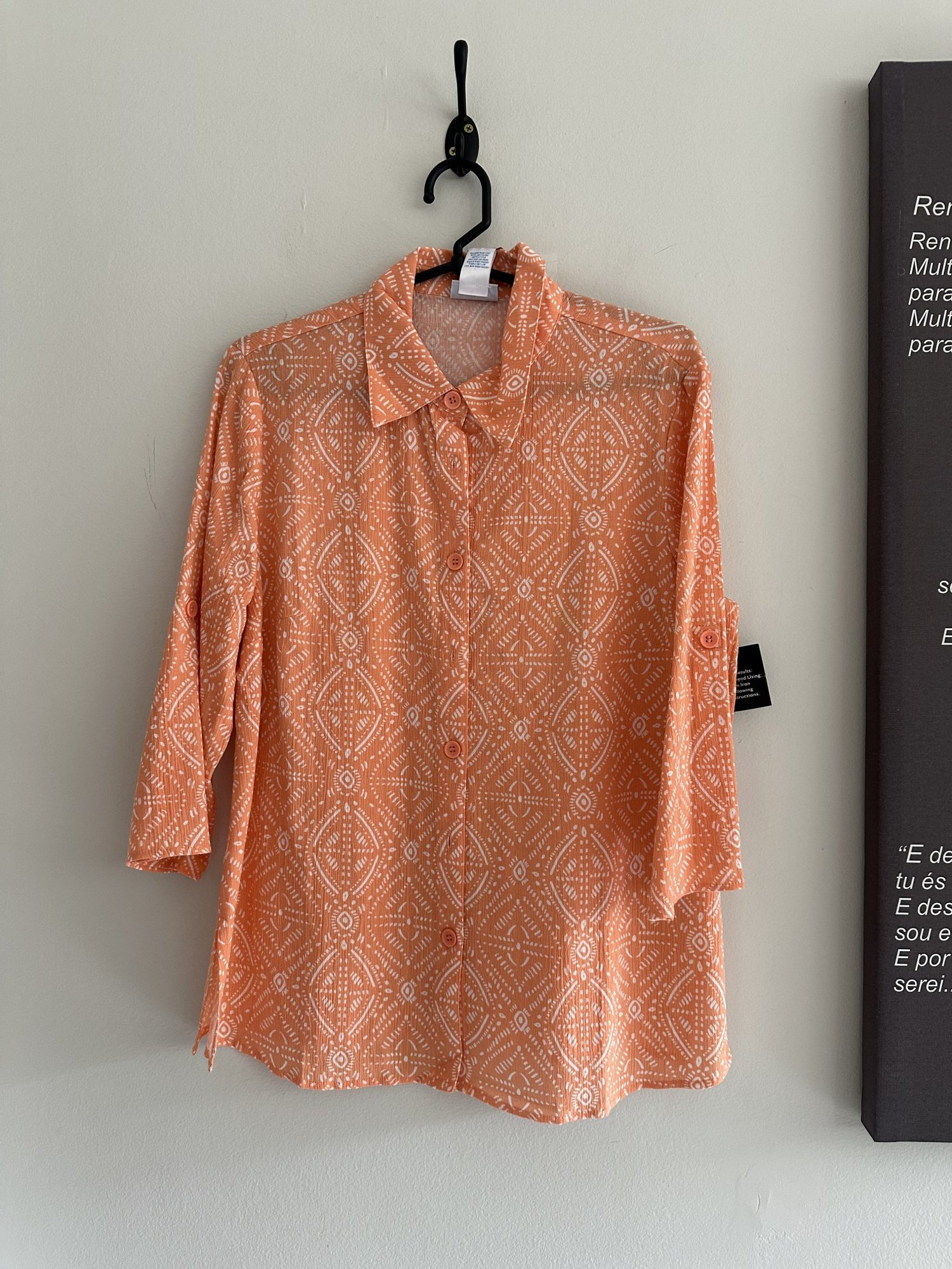 Camisa laranja estampa abstrata branca m/longa Vicki Wayne de algodão - M Sem marca tamanho M - foto principal