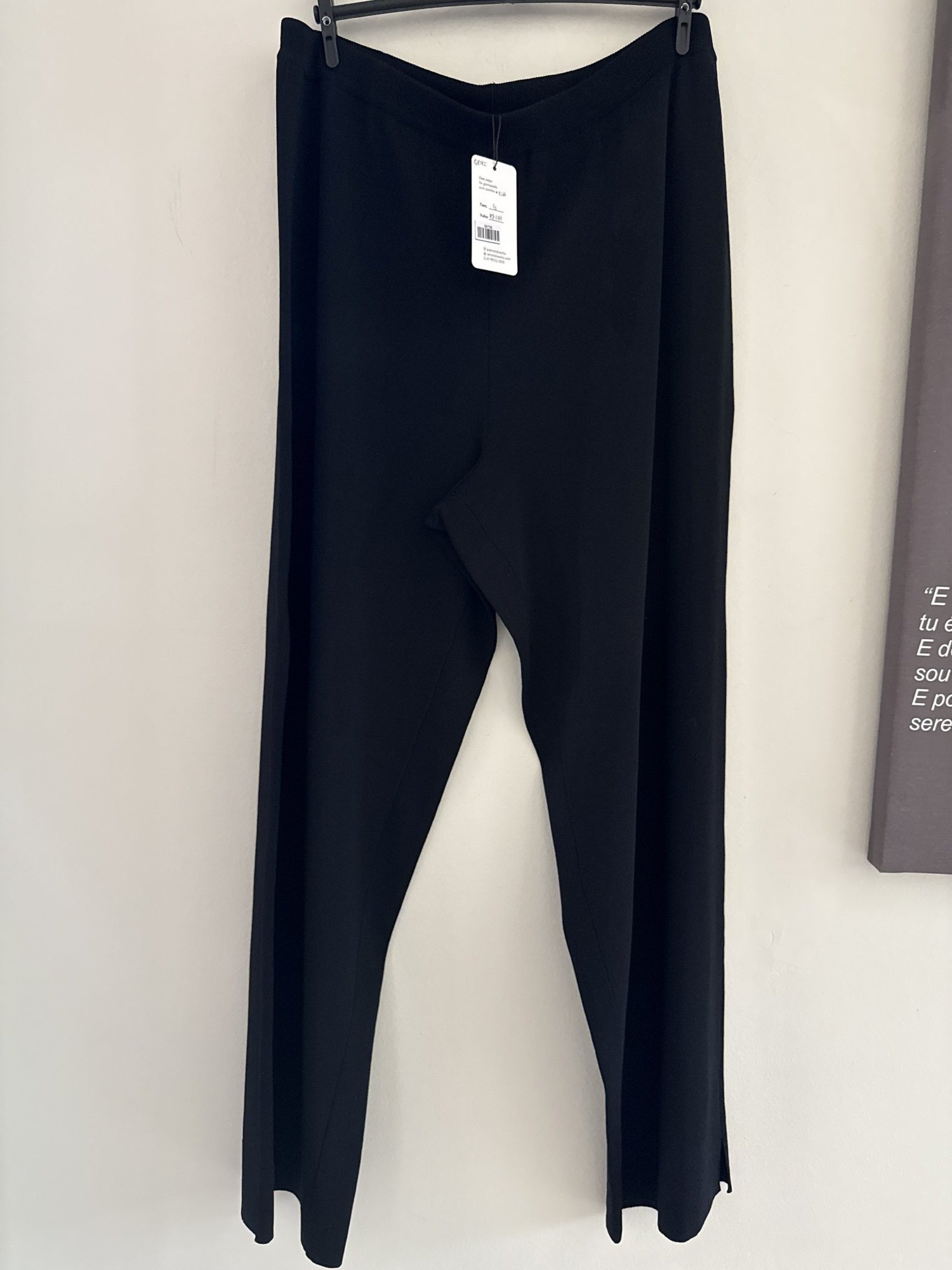Calça pantalona preta tricô canelão Grace - G Sem marca Preto tamanho G - foto principal