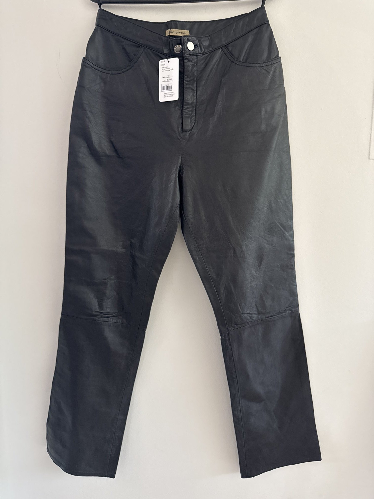 Calça reta preta de couro Rora - 40 Sem marca Preto tamanho 40 - foto principal